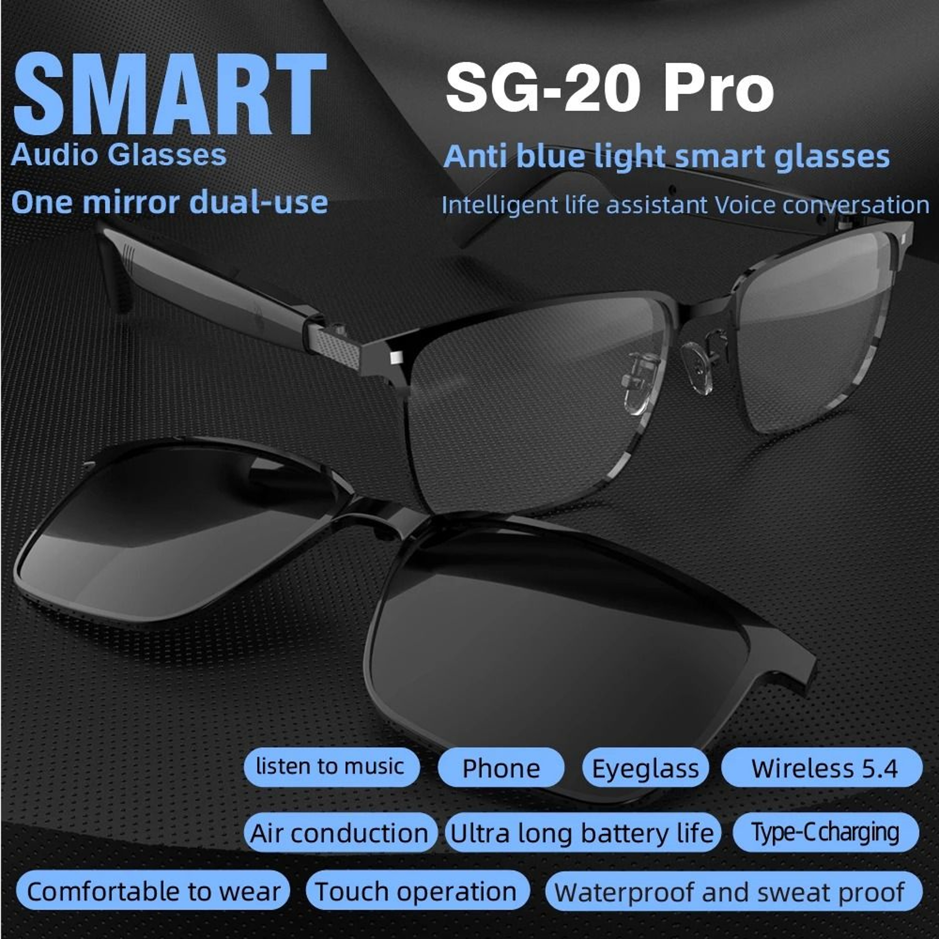 Bluetooth Audio Smart Glasses With Voice Assistant Lightweight Wireless Smart Glasses 2