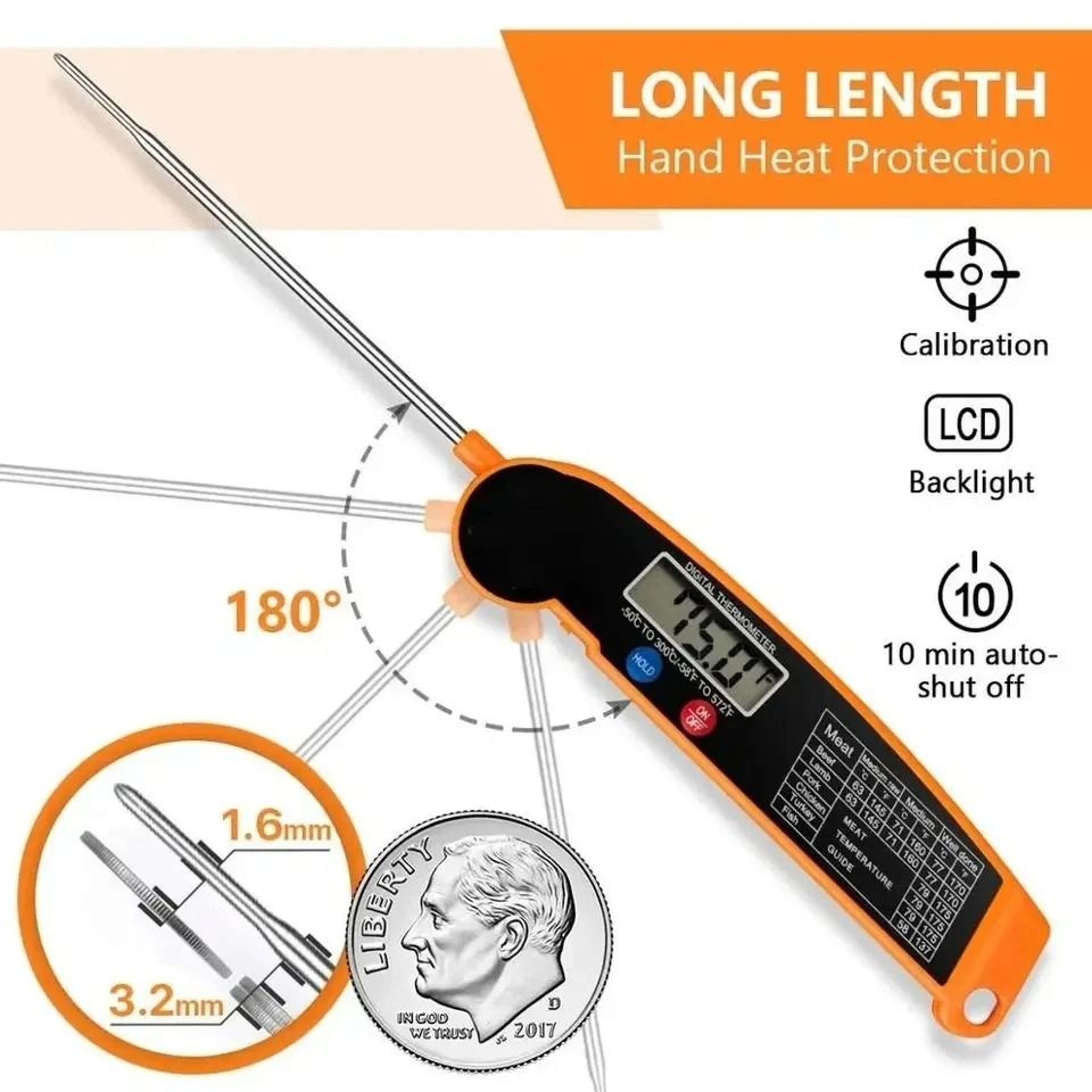 Digital Meat Thermometer Instant Read BBQ Kitchen Thermometer Waterproof Probe 1