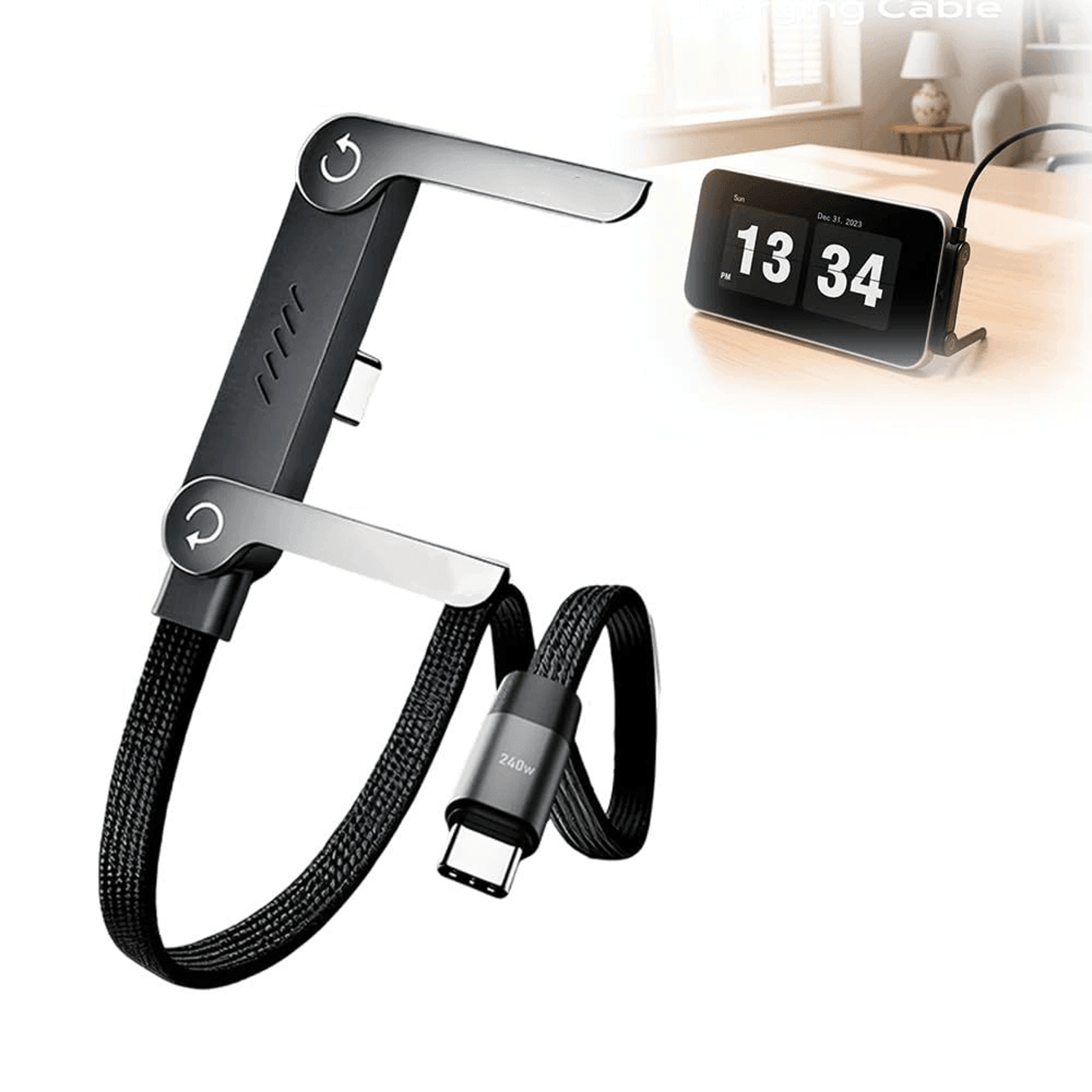 240W PD Fast Charging Cable With Foldable Phone Holder Stand 3