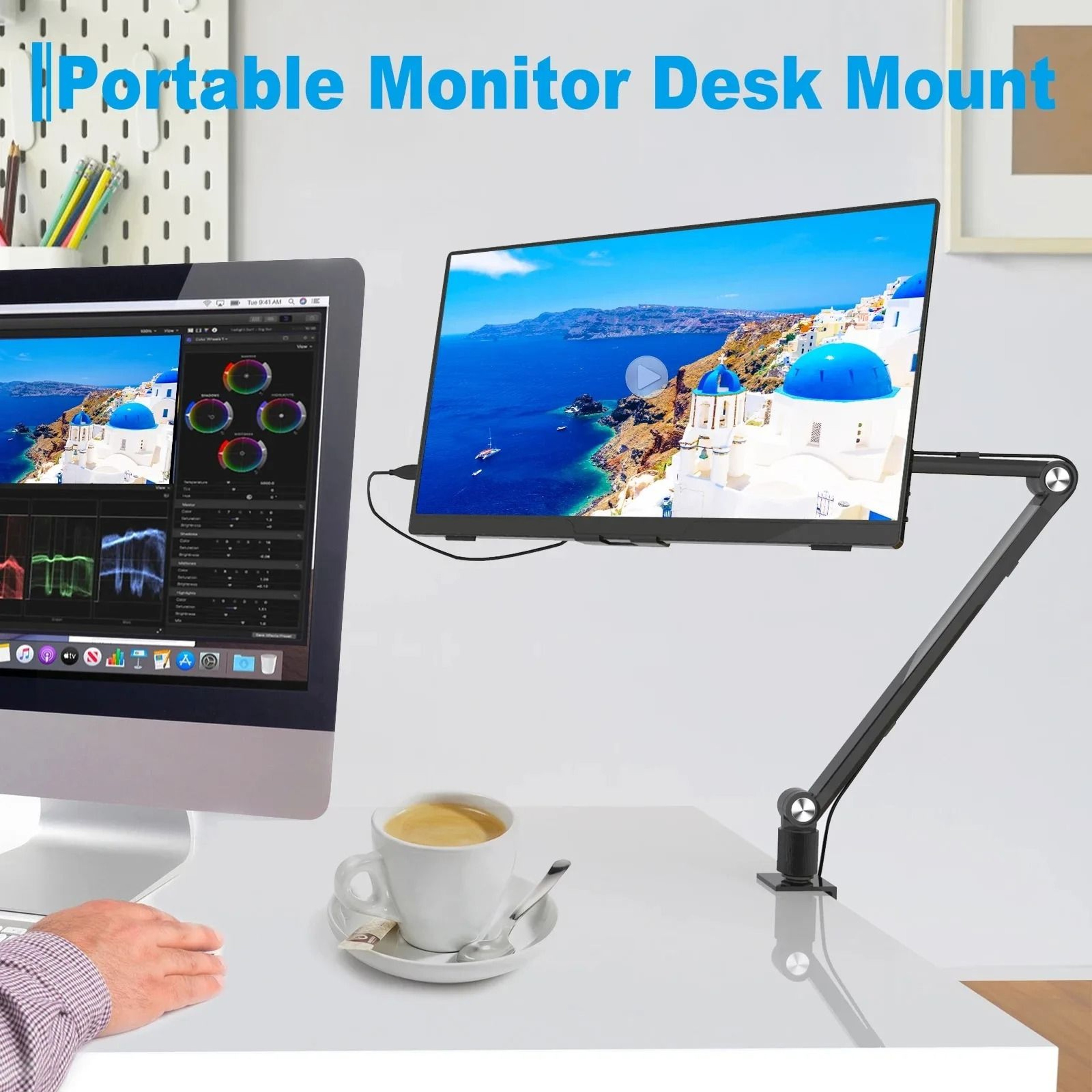 Portable Monitor Stand With Adjustable Aluminum Arm Rotating Tablet Holder For Desk 5
