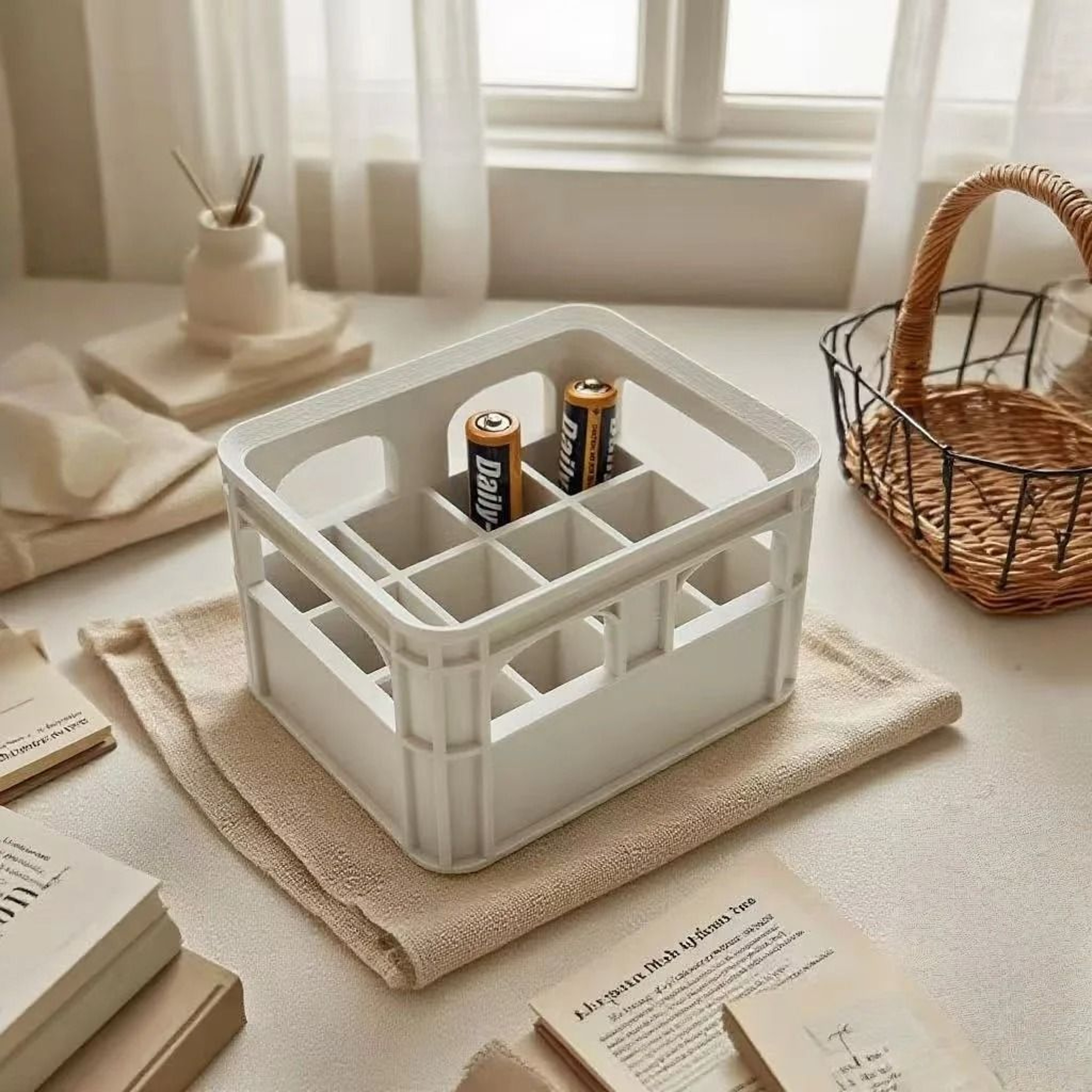 Retro Industrial Battery Storage Organizer Box Multi Functional Desk Basket 8