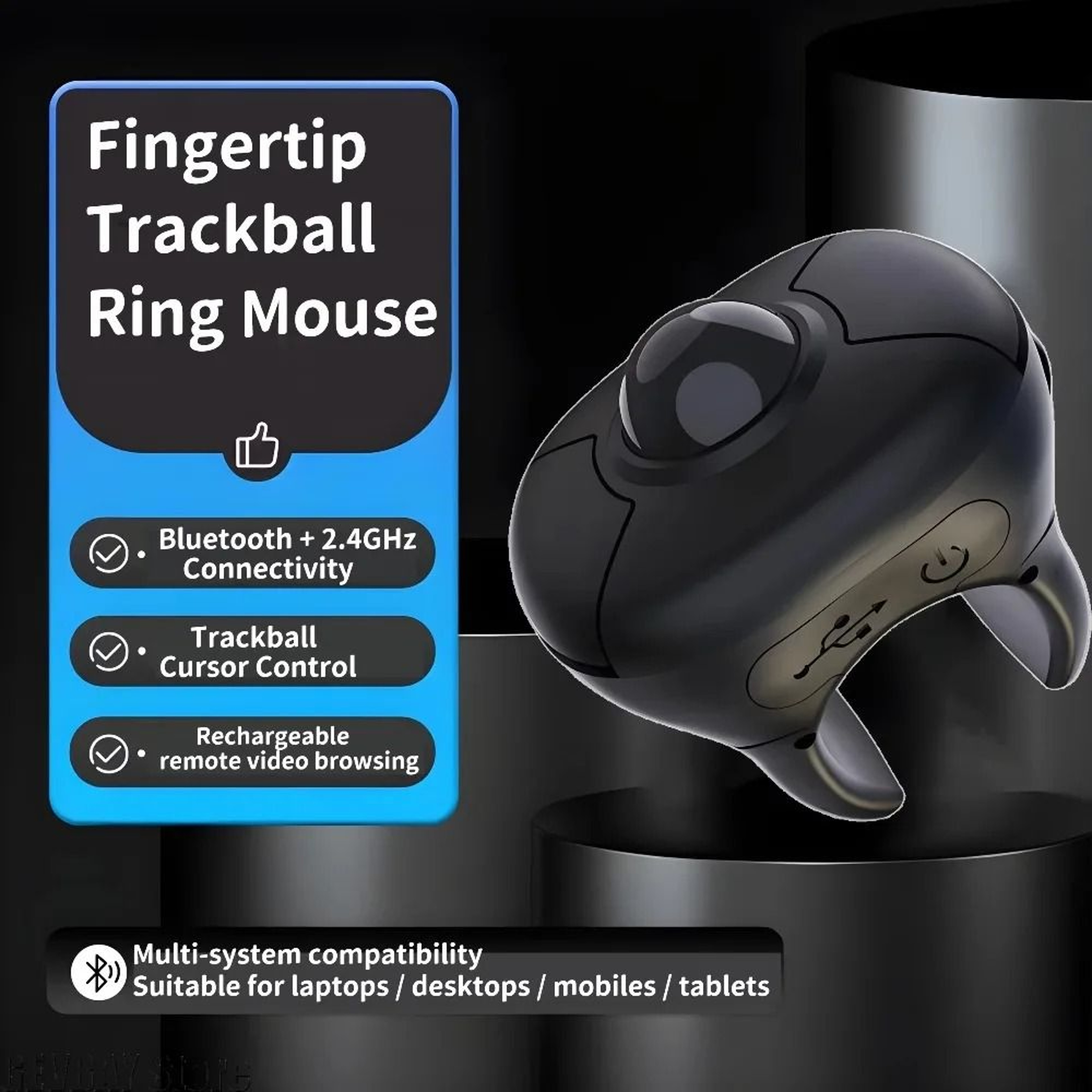 Trackball Ring Mouse Bluetooth Wireless Presentation Remote Finger Control Mouse 0