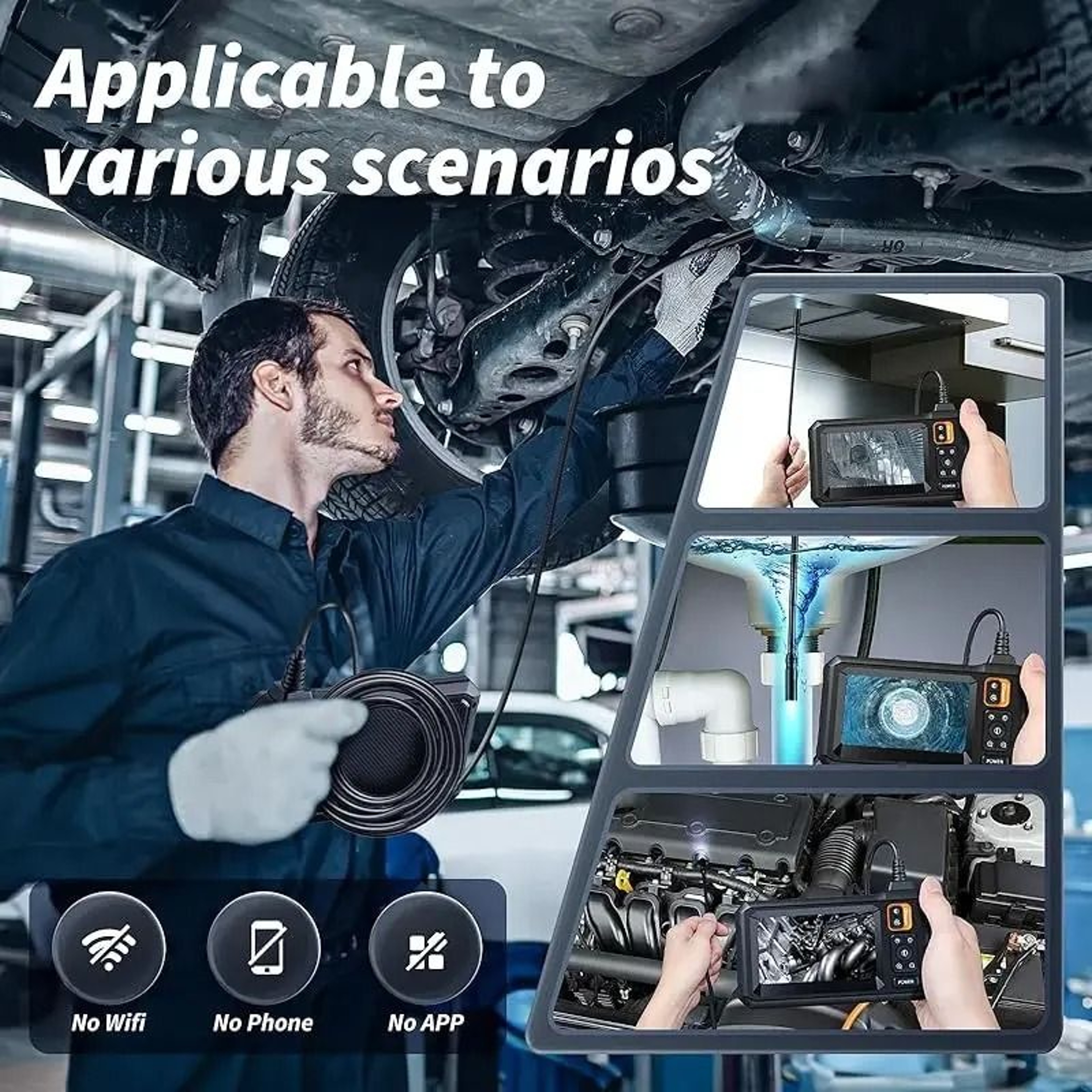 HD Industrial Endoscope Camera Pipe Inspection Camera With Screen Waterproof 3