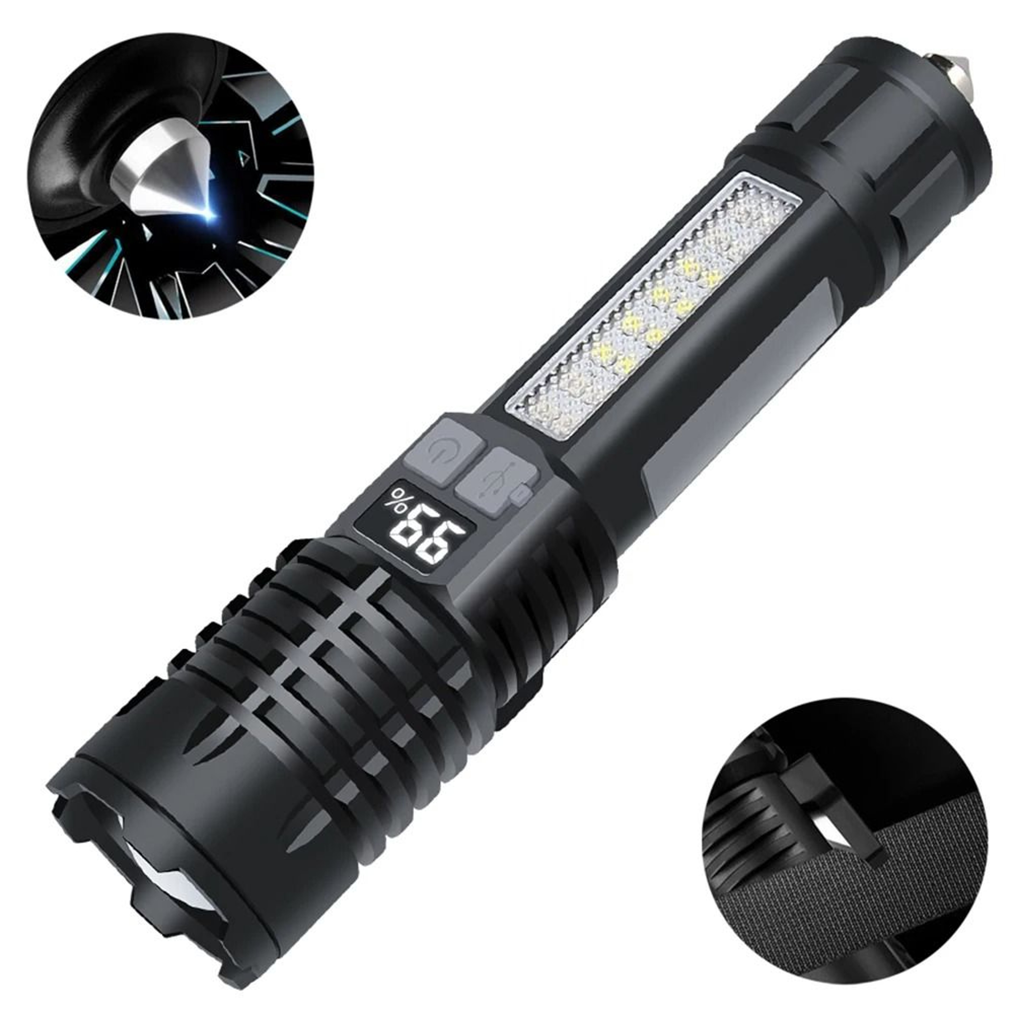 High Power LED Flashlight Rechargeable USB C Camping Torch With Side Light 7