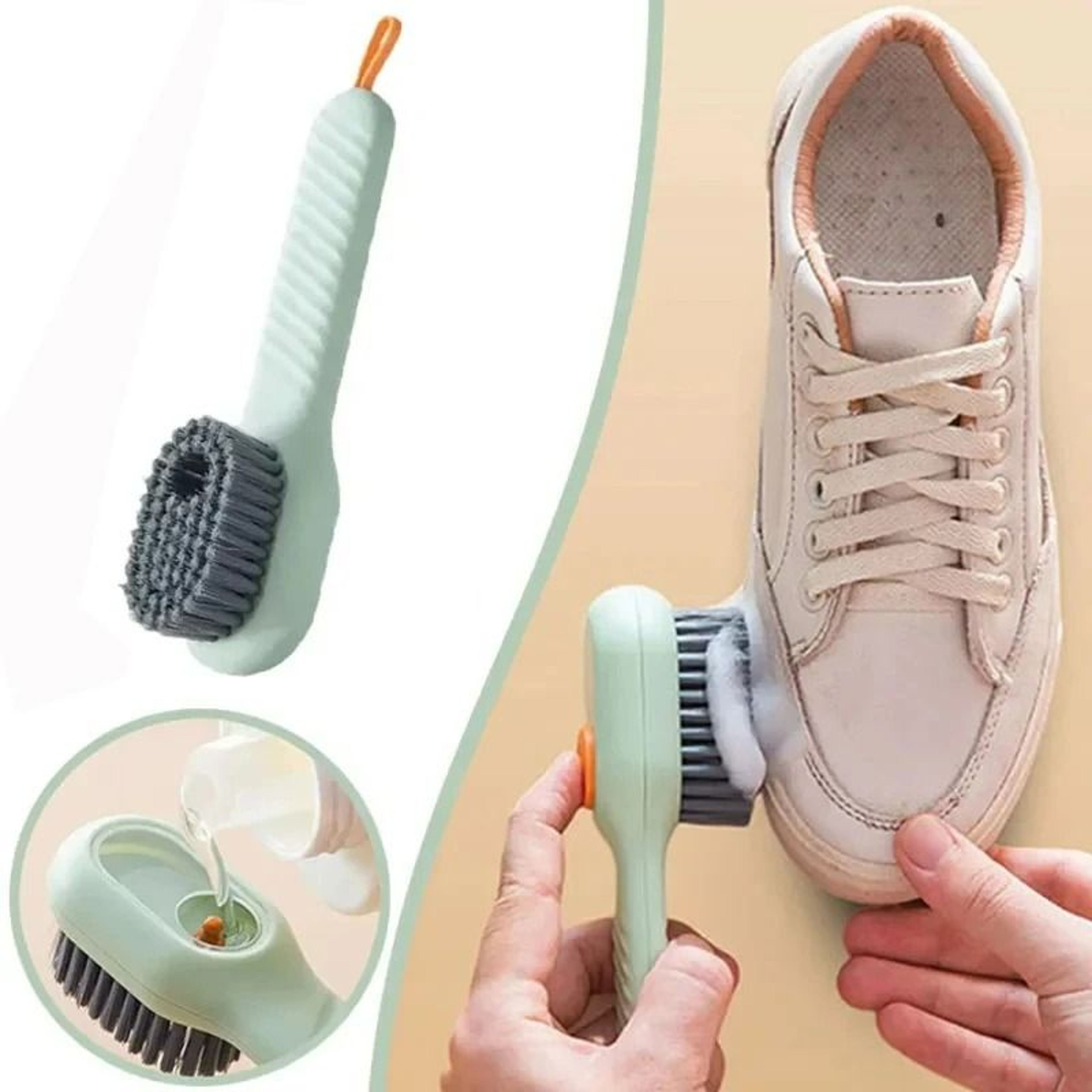 Multifunction Shoe Cleaning Brush With Liquid Dispenser Long Handle Soft Bristle Scrubber 4