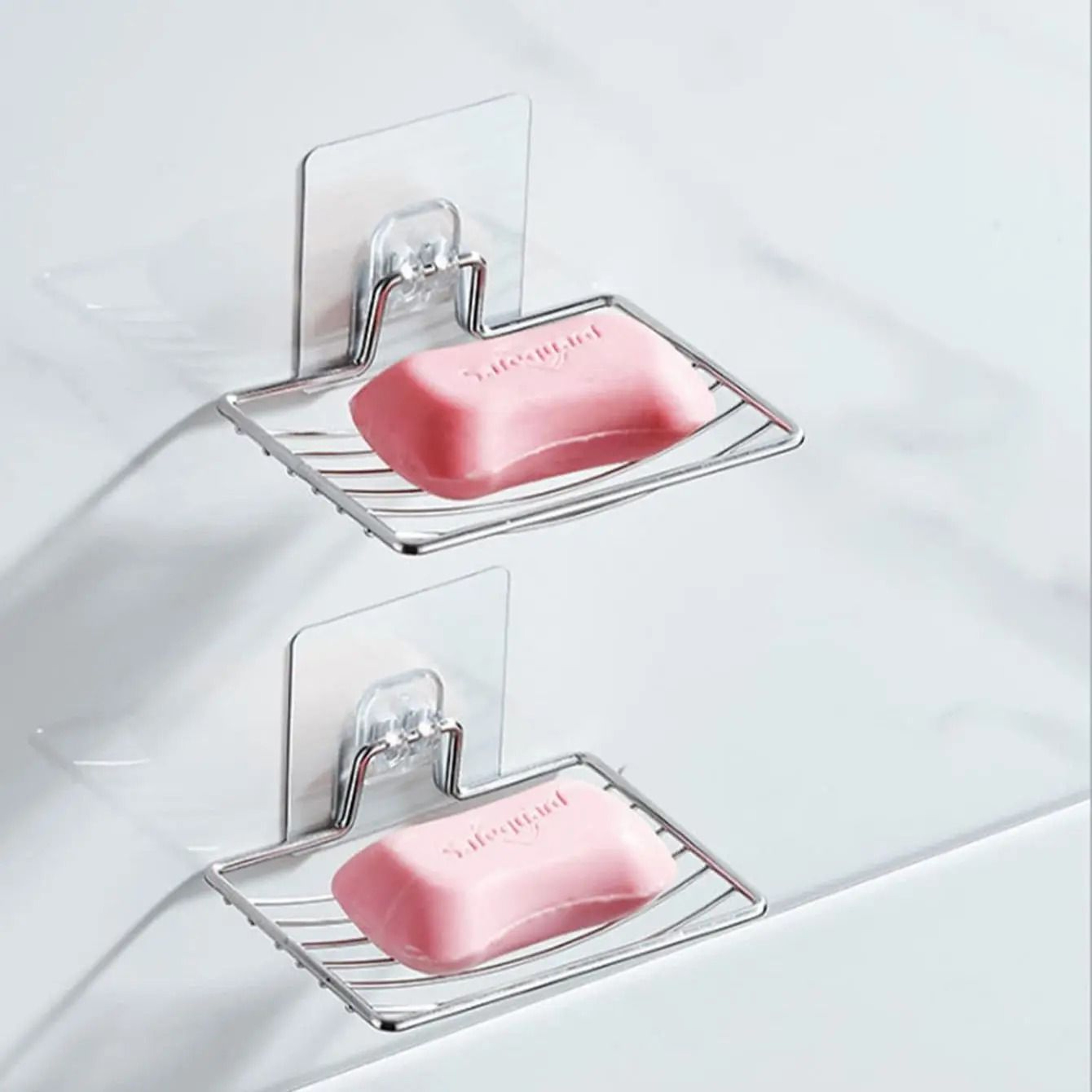 Stainless Steel Soap Holder Adhesive Wall Mounted Drain Rack Bathroom Organizer 0