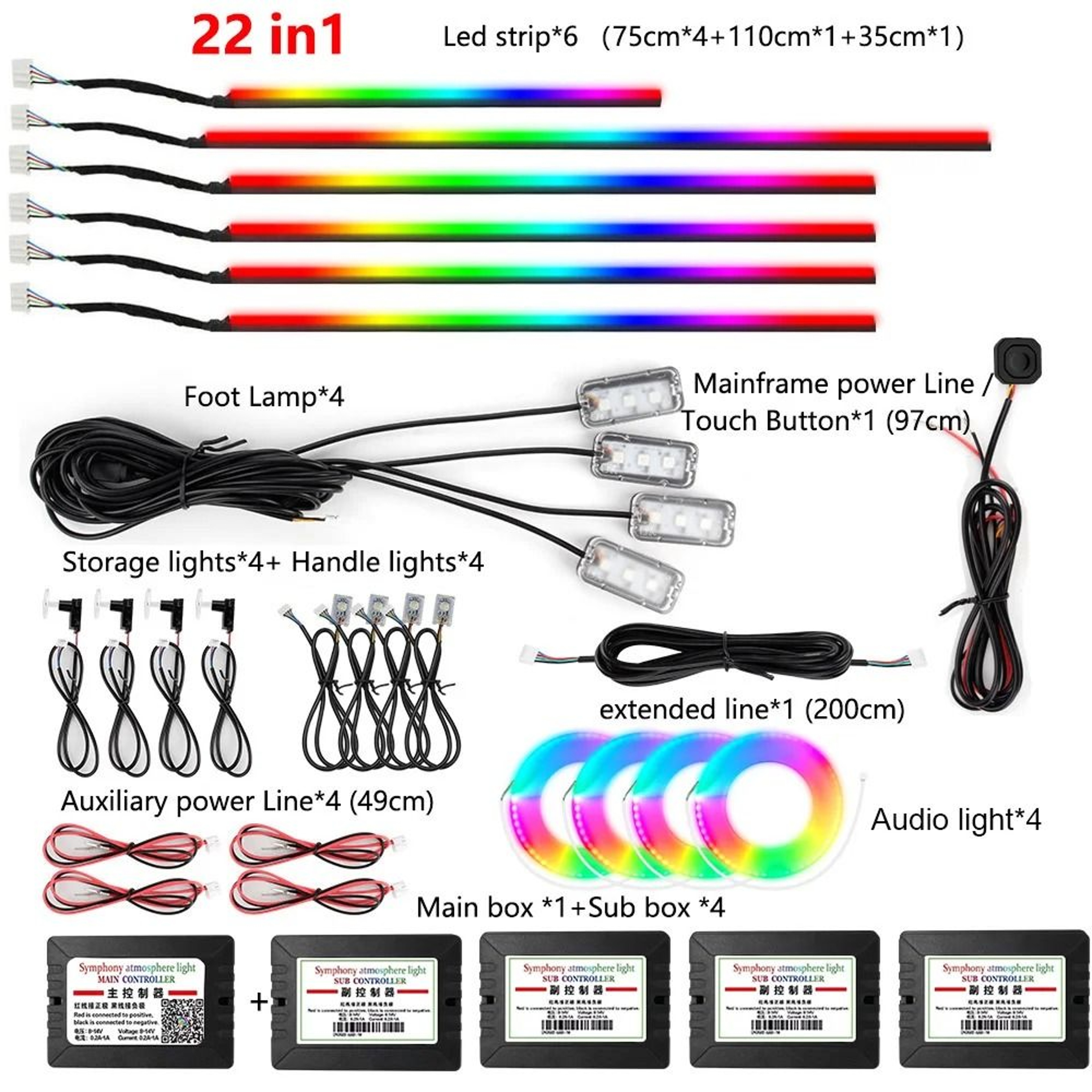 RGB Symphony Car Ambient Light Interior LED Strip Kit 19