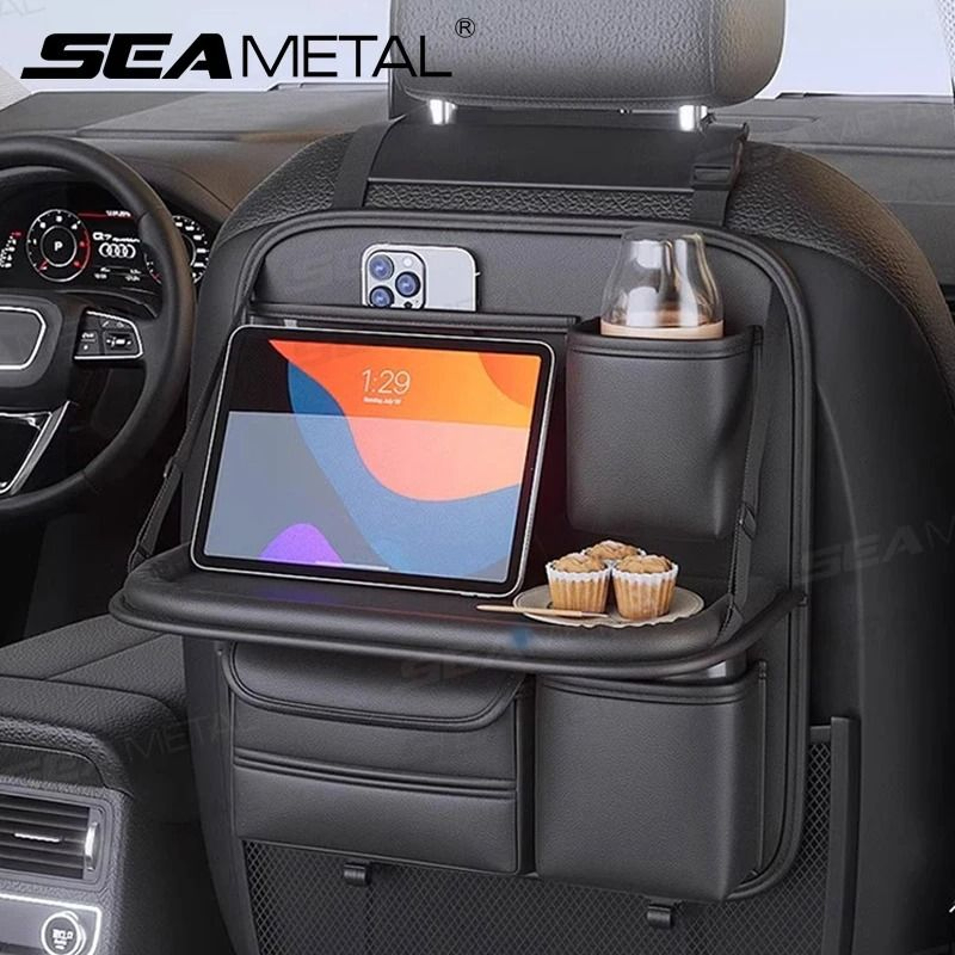 SEAMETAL Car Backseat Organizer With Foldable Tray Table 0