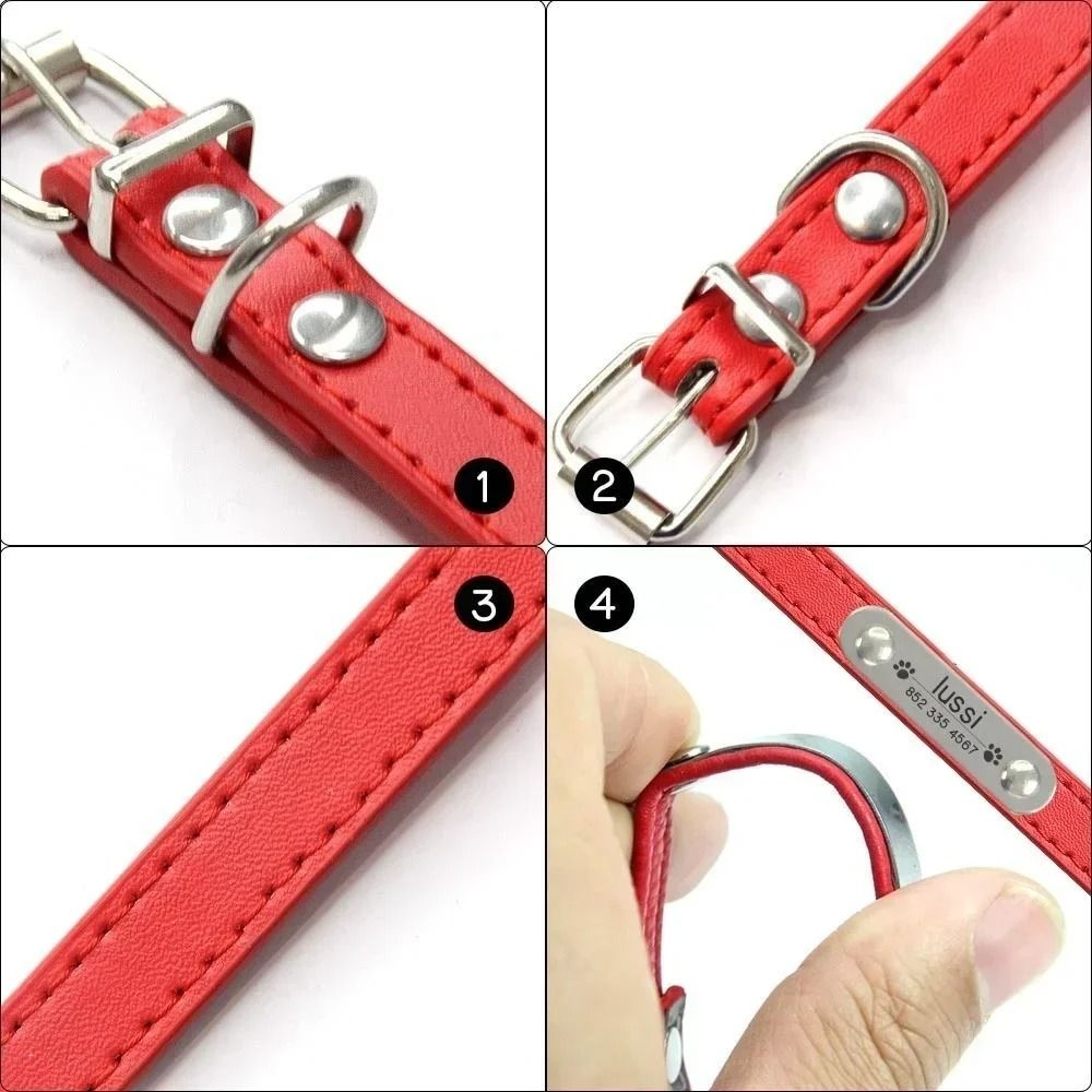 SafeTag Personalized PU Leather Dog Collar With Engraved Name ID 21