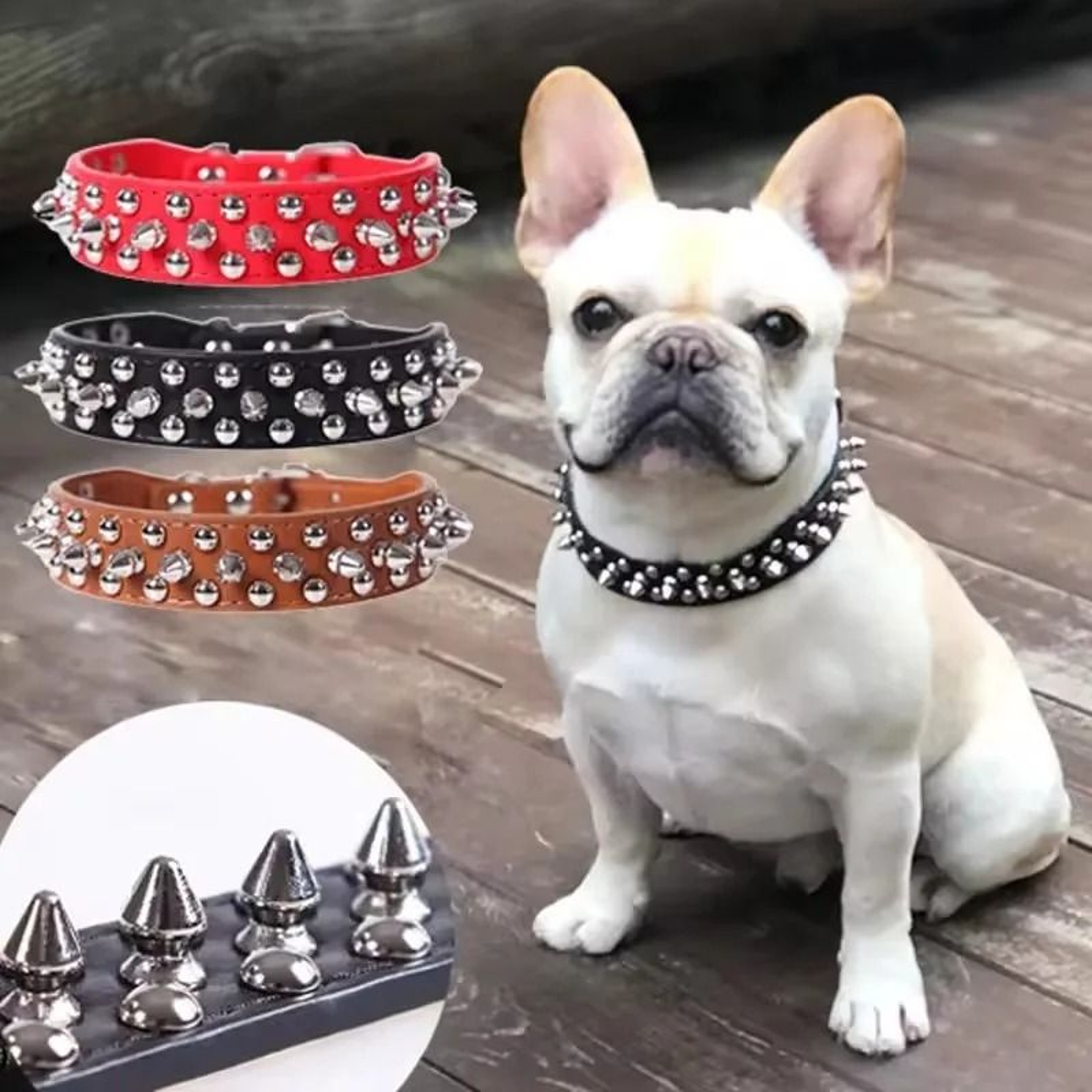 Adjustable Spike Dog Collar PU Leather Punk Rivet Collar For Small Dogs And Cats 6
