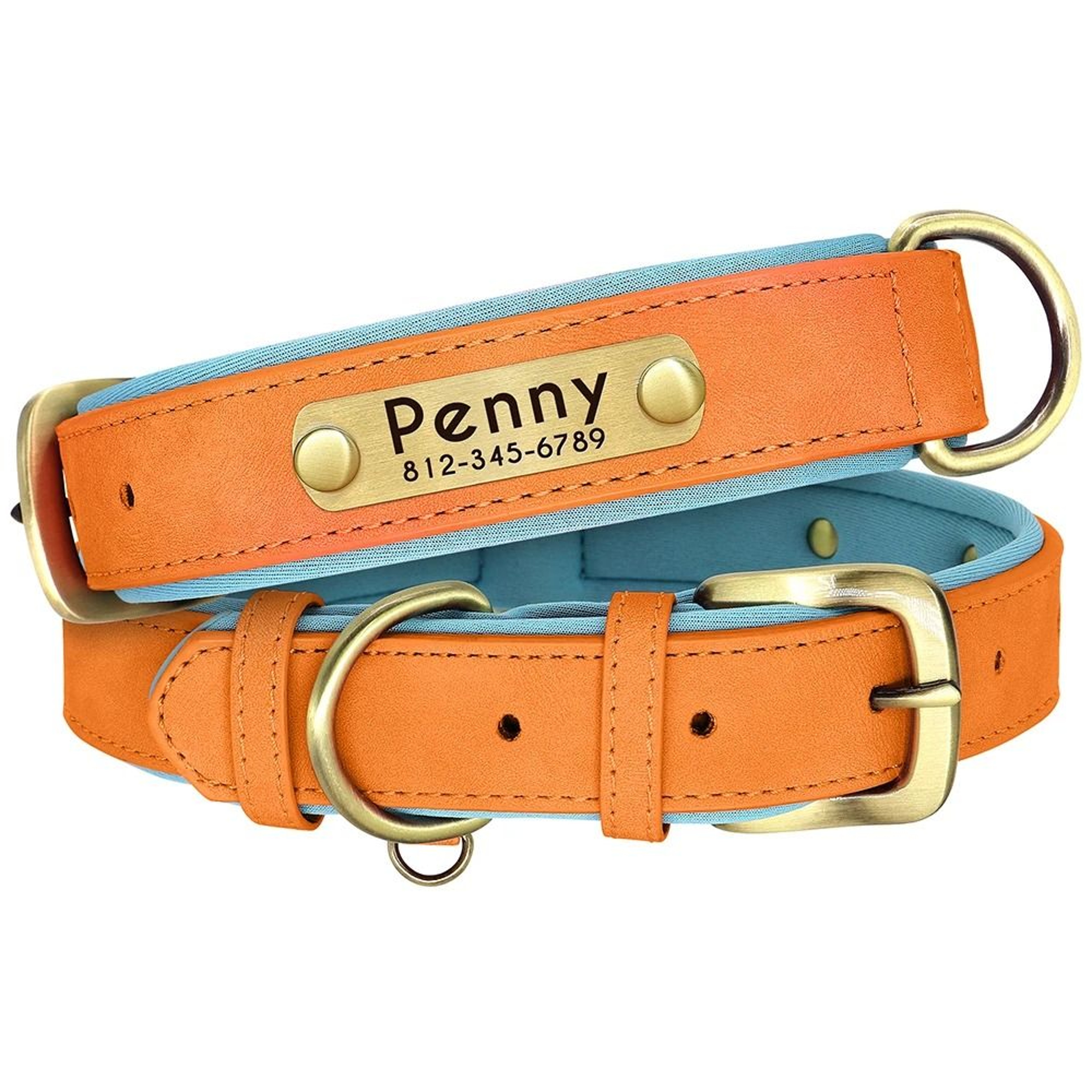 Customized Personalized Dog Collar Soft Padded PU Leather Collar With Engraved Nameplate 6