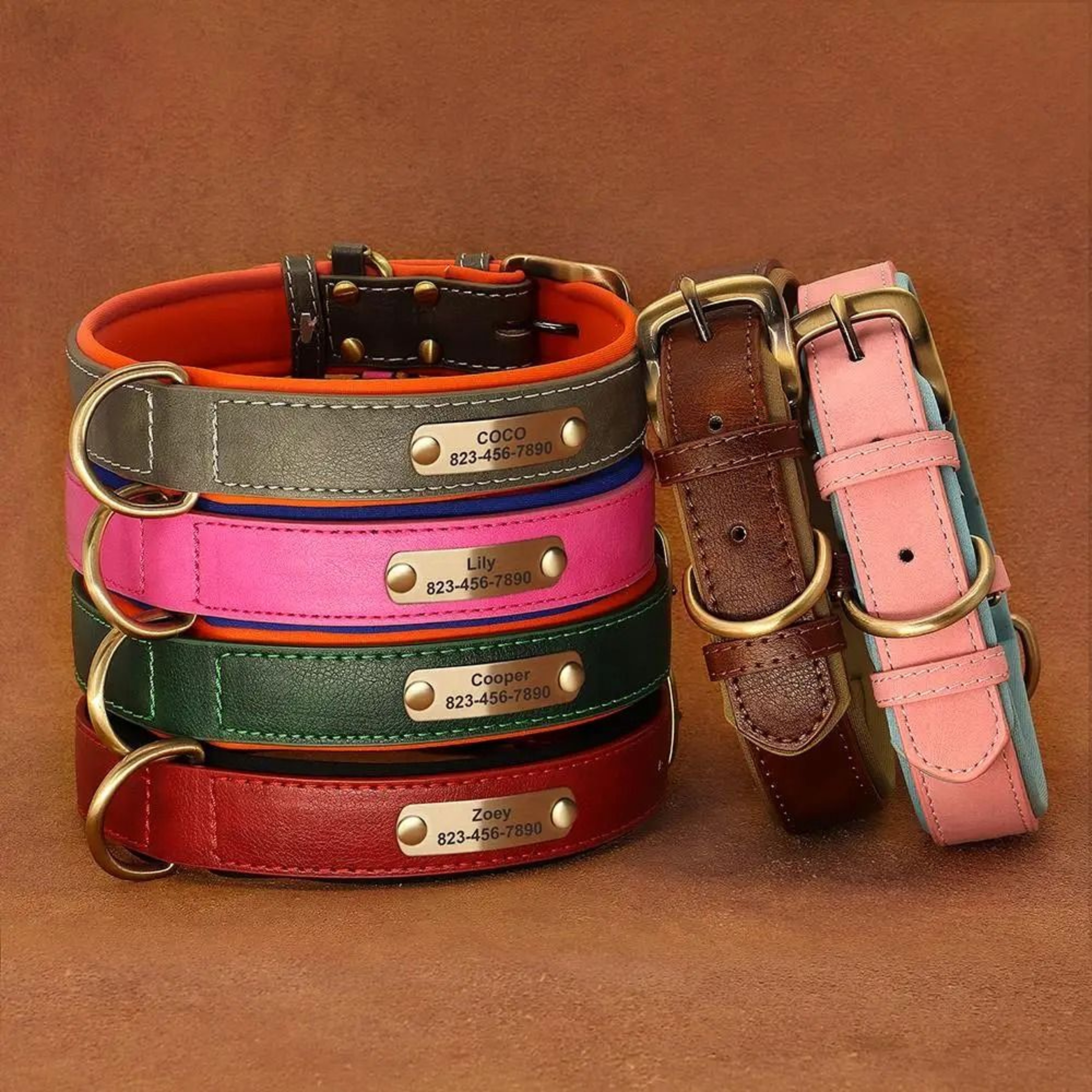 Personalized PU Leather Dog Collar With Custom Engraved Nameplate For Small Medium And Large Dogs 26