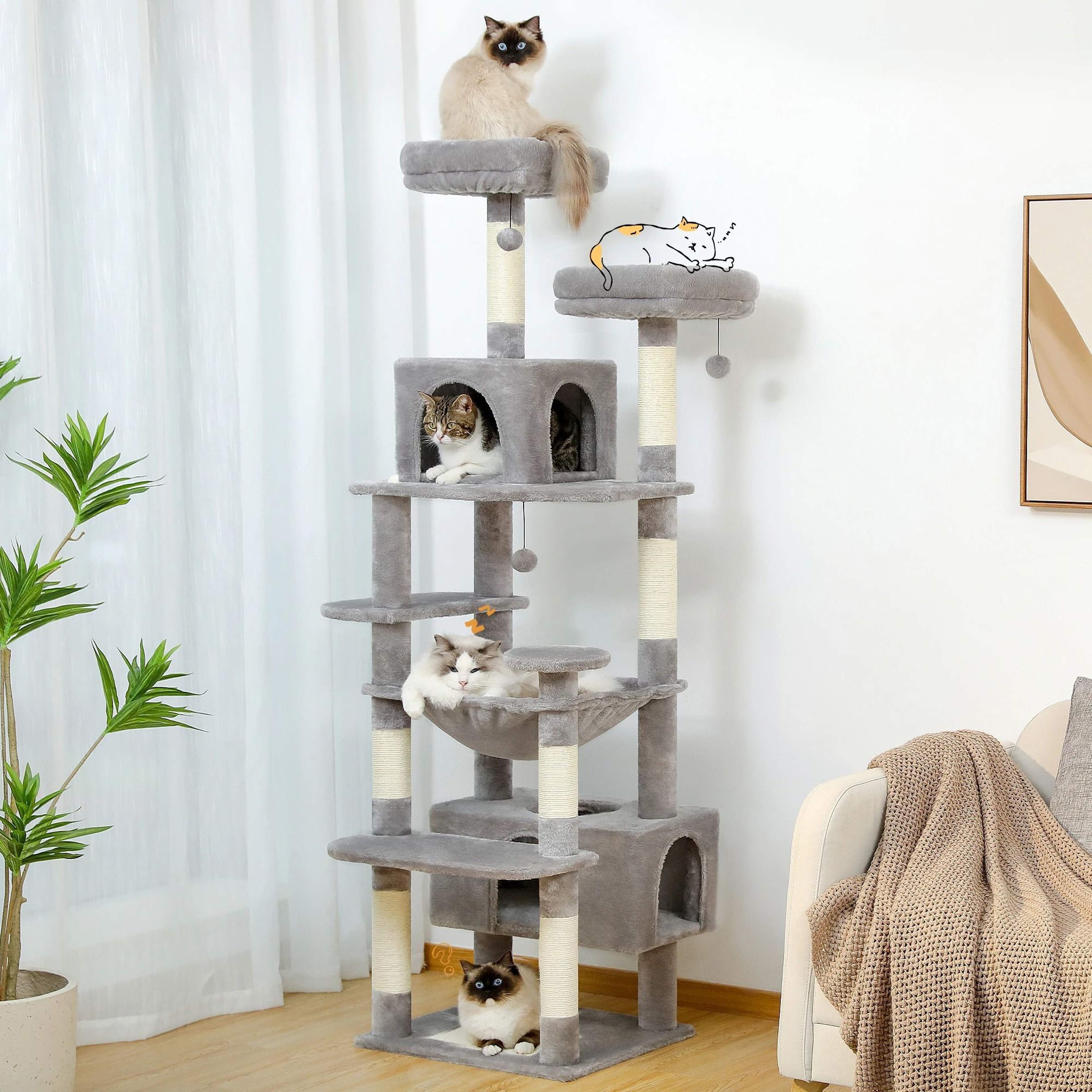 Large Cat Tree Tower With Scratching Posts Hammock Condos And Padded Perches 11