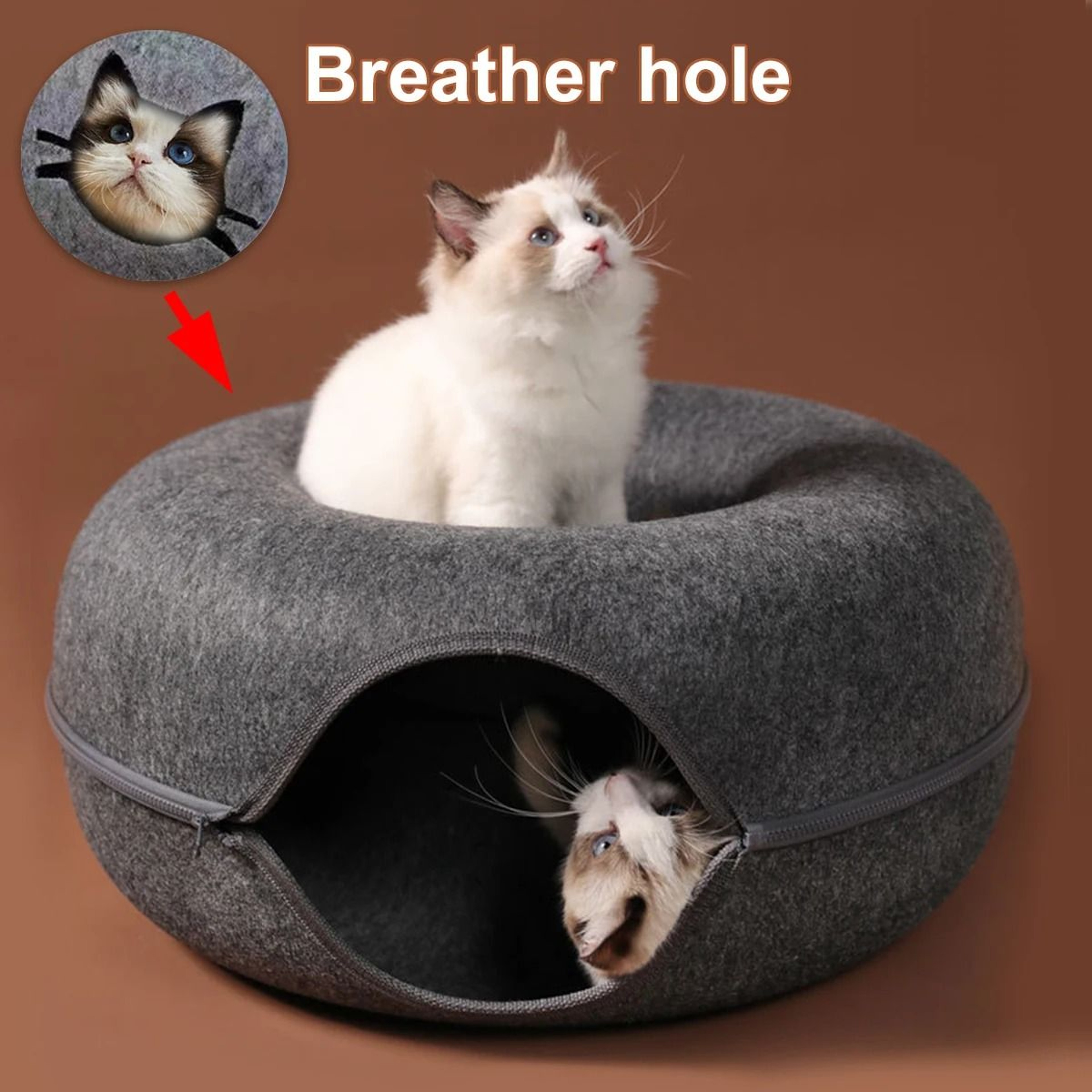 Interactive Cat Tunnel Bed Felt Donut Nest Scratcher House For Indoor Cats 9