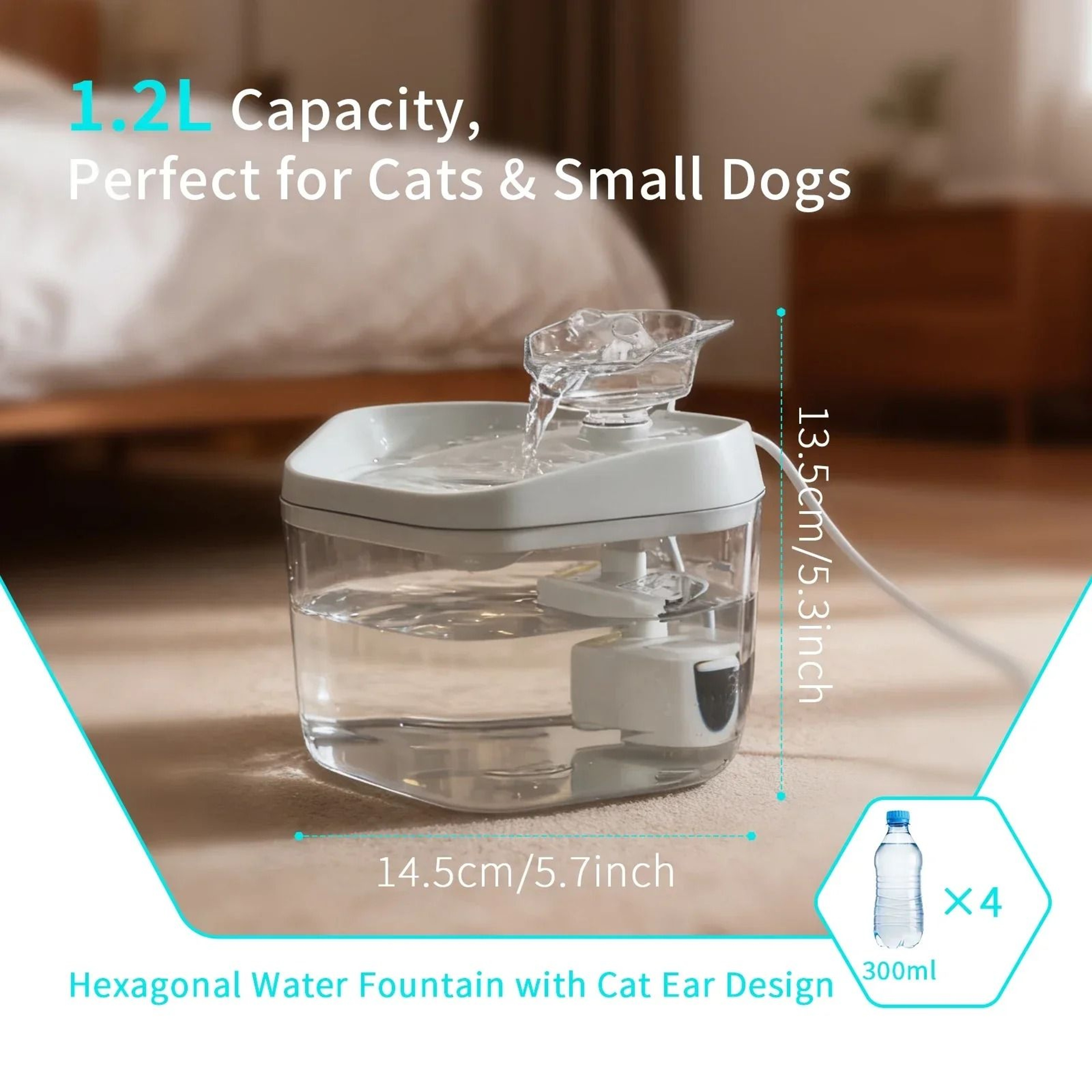 USB Powered Cat Water Fountain 12L Automatic Pet Drinking Fountain For Cats And Small Dogs 8