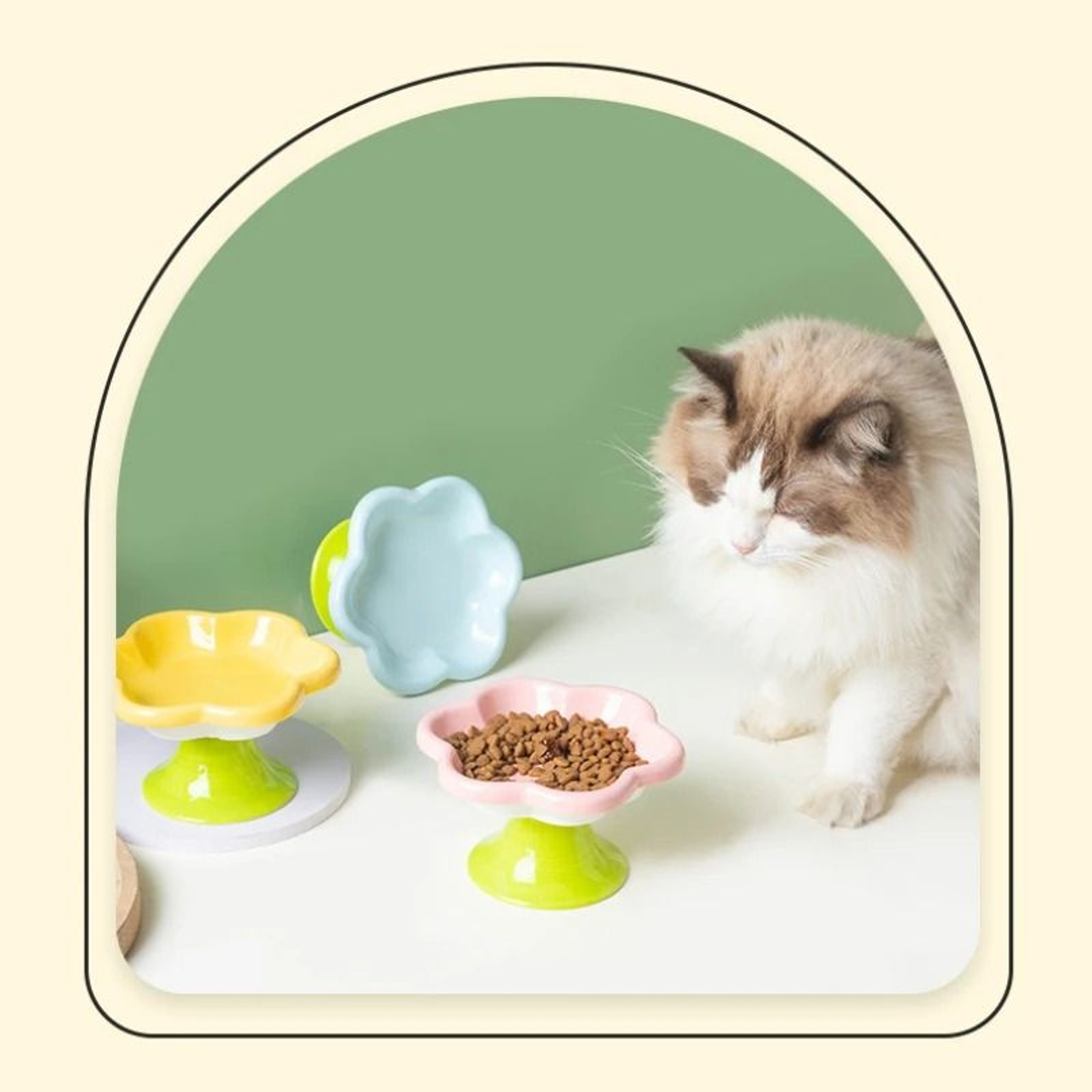 Ceramic Elevated Cat Food Bowl With Floral Design For Neck Protection 8