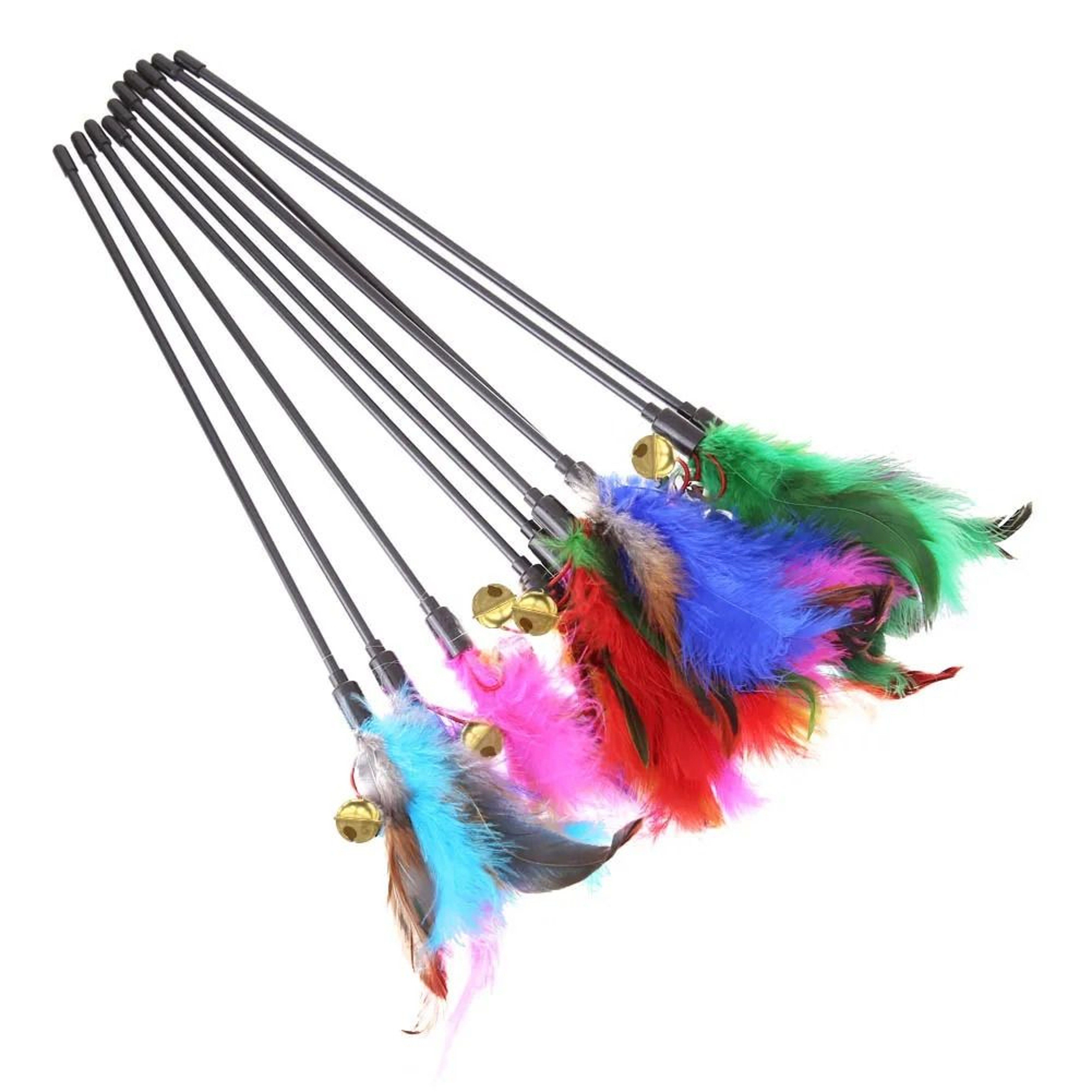5 Piece Interactive Feather Wand Cat Toy Set With Bell Teasers 5