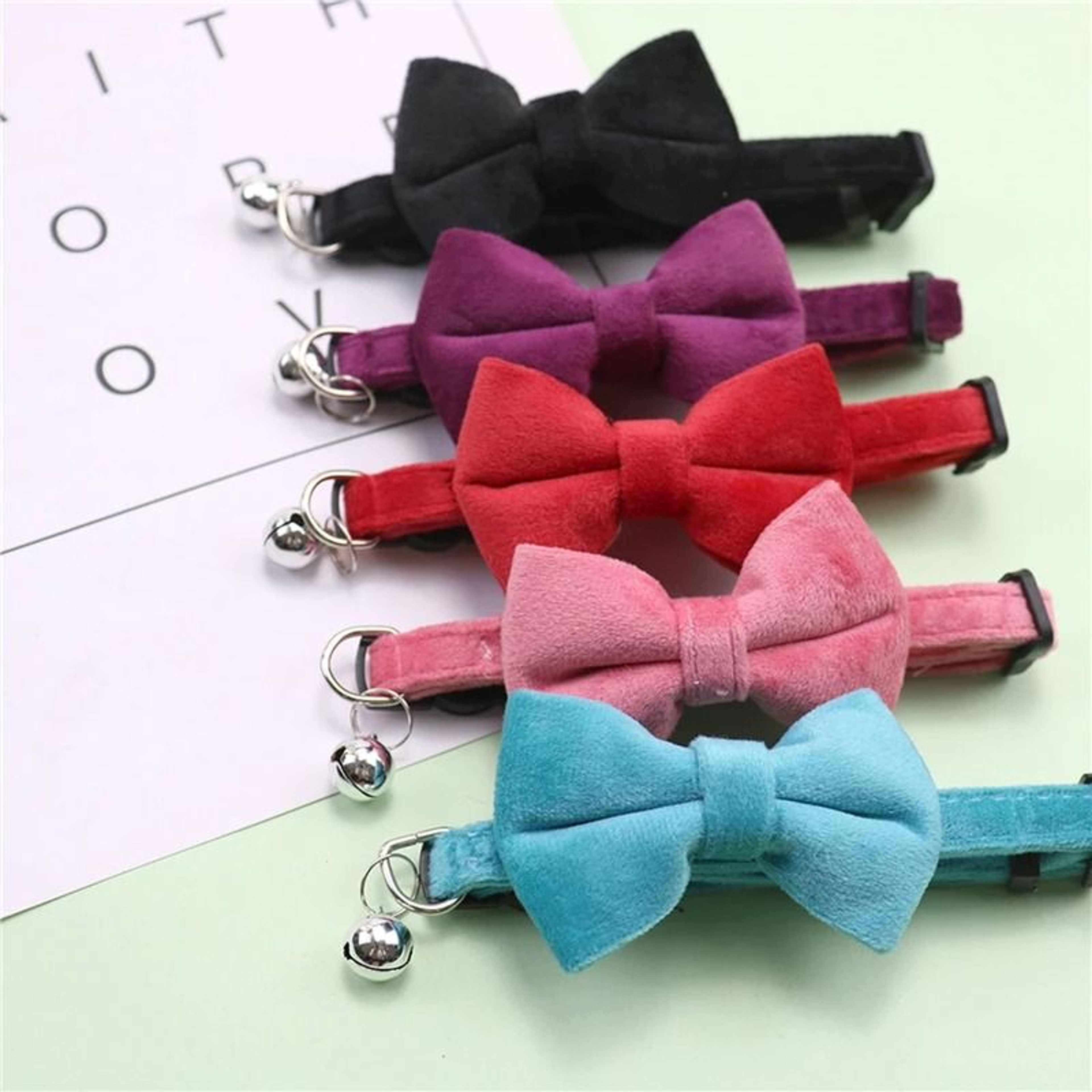 Velvet Bow Tie Cat Collar With Bell And Safety Buckle 12