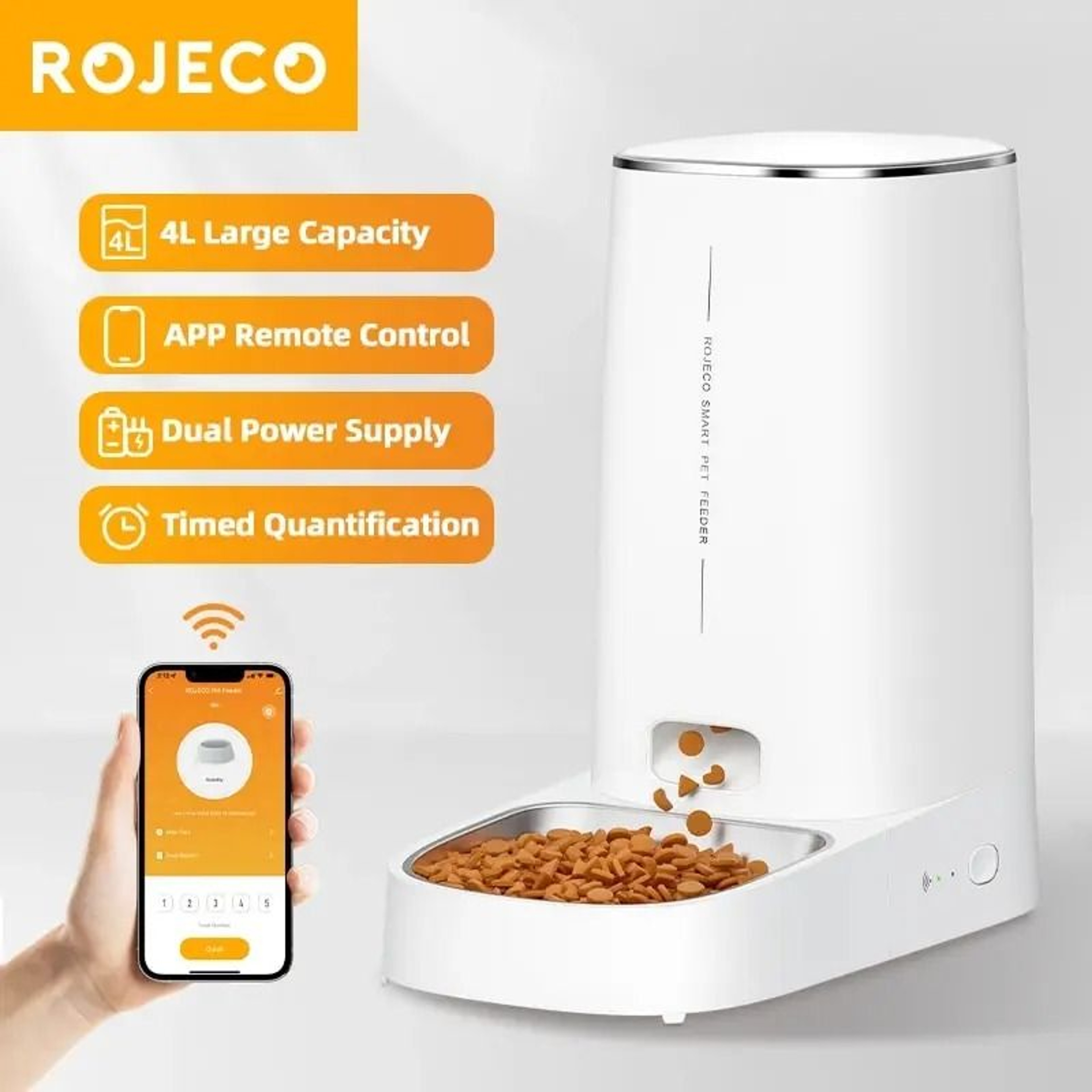 ROJECO Smart Automatic Pet Feeder With WiFi Remote Control 0