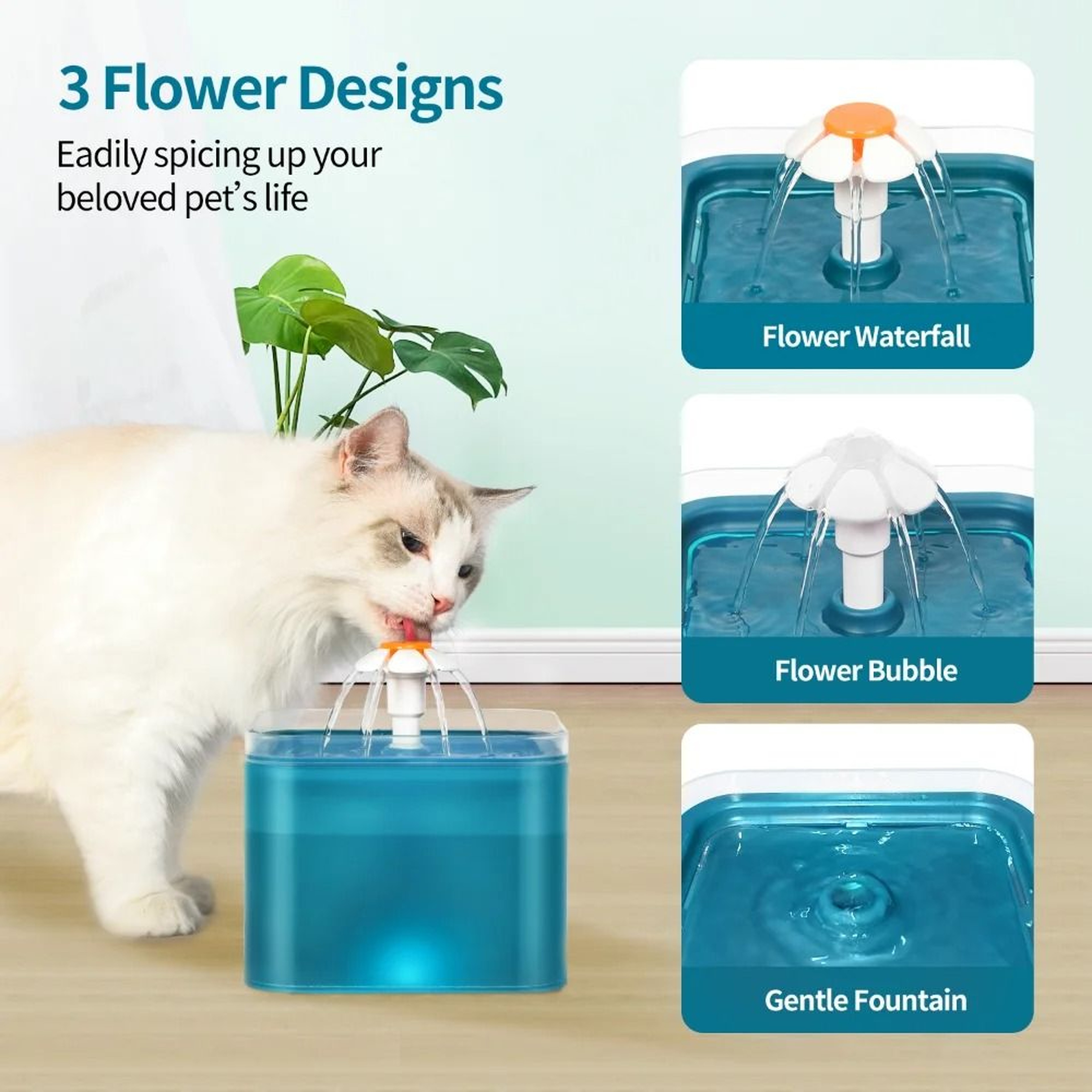 LED Automatic Cat Water Fountain With USB Filter System 8