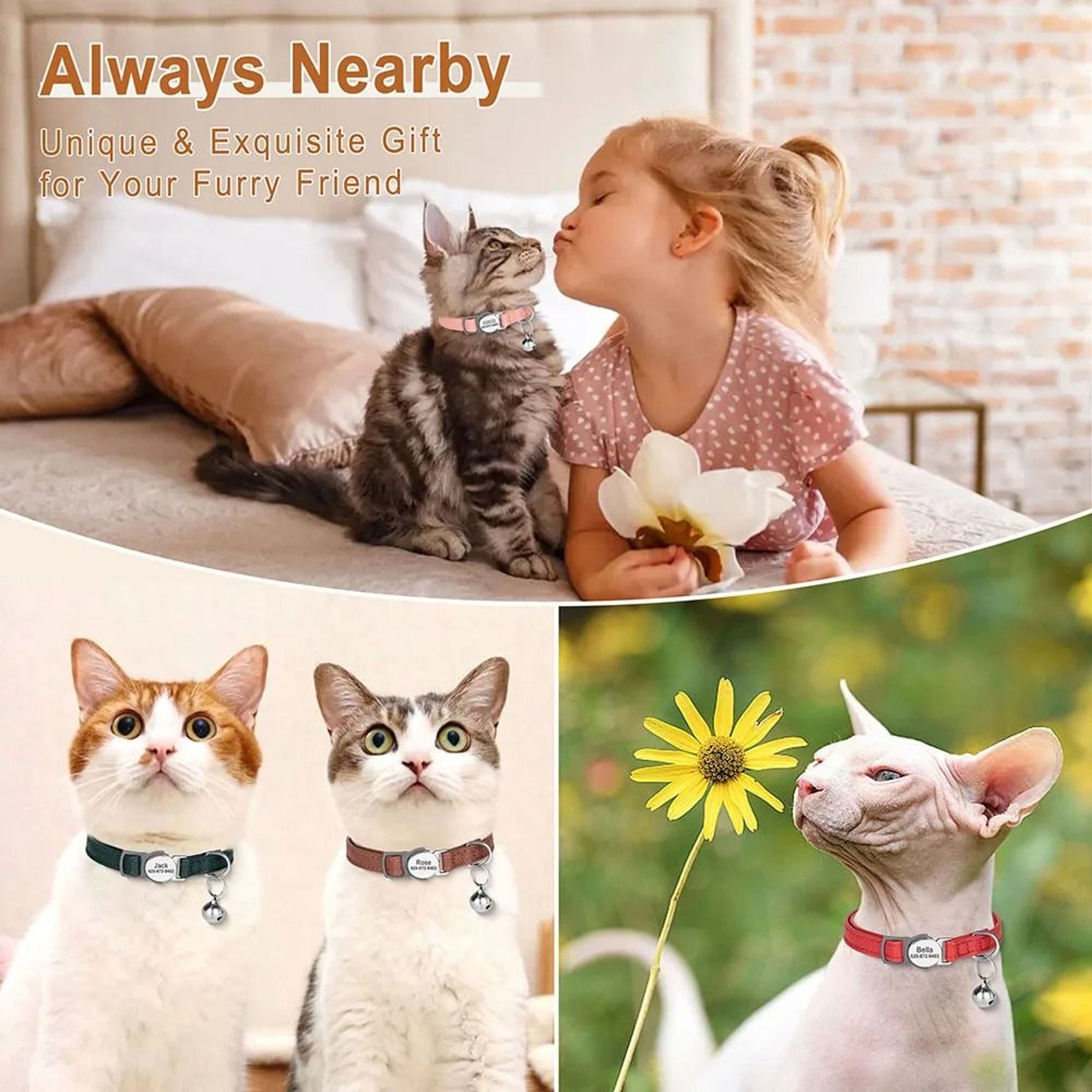 Personalized PU Leather Cat Collar With Engraved ID Nameplate 6