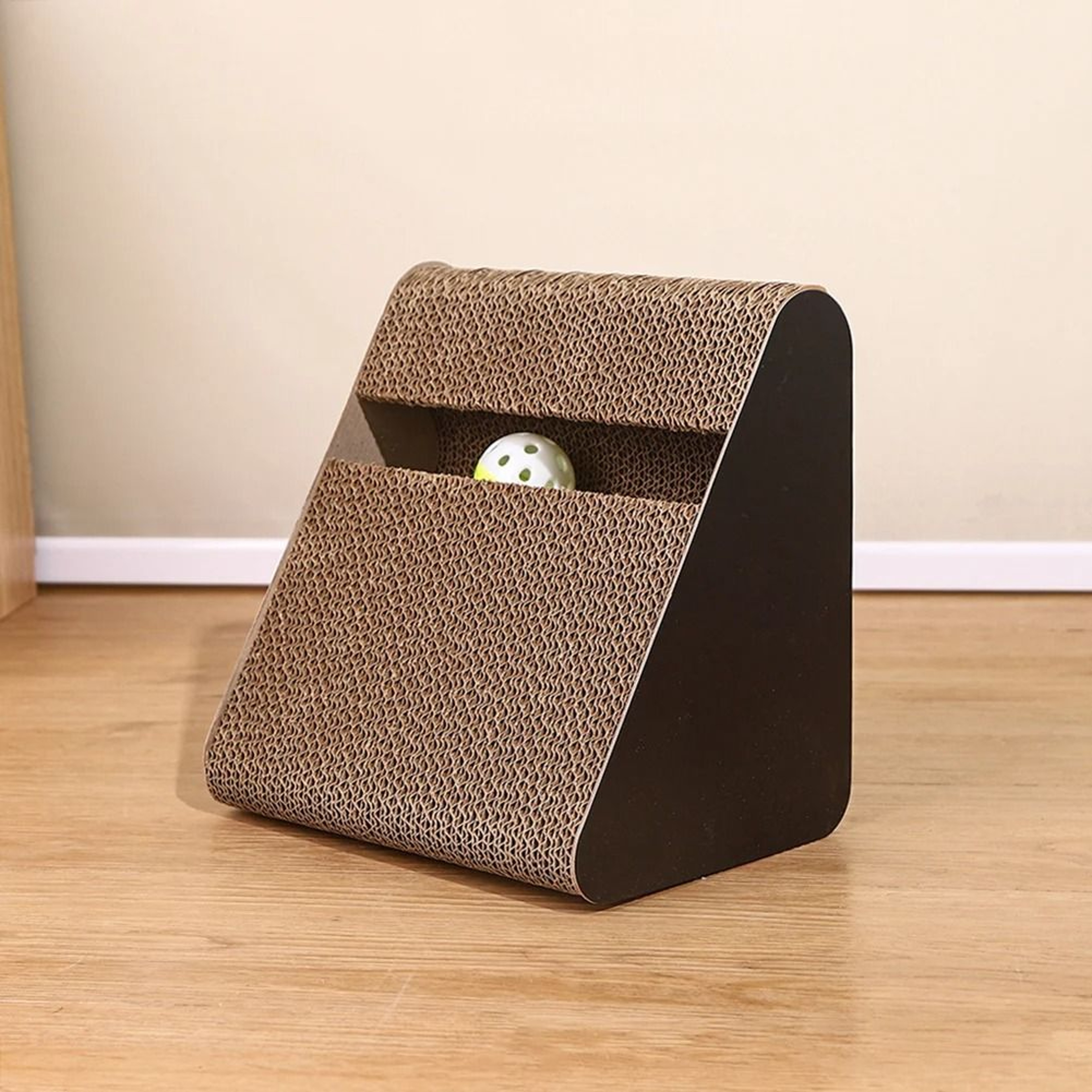 Interactive Cat Scratching Board Ramp With Rotating Ball Toy And Furniture Protection Design 4