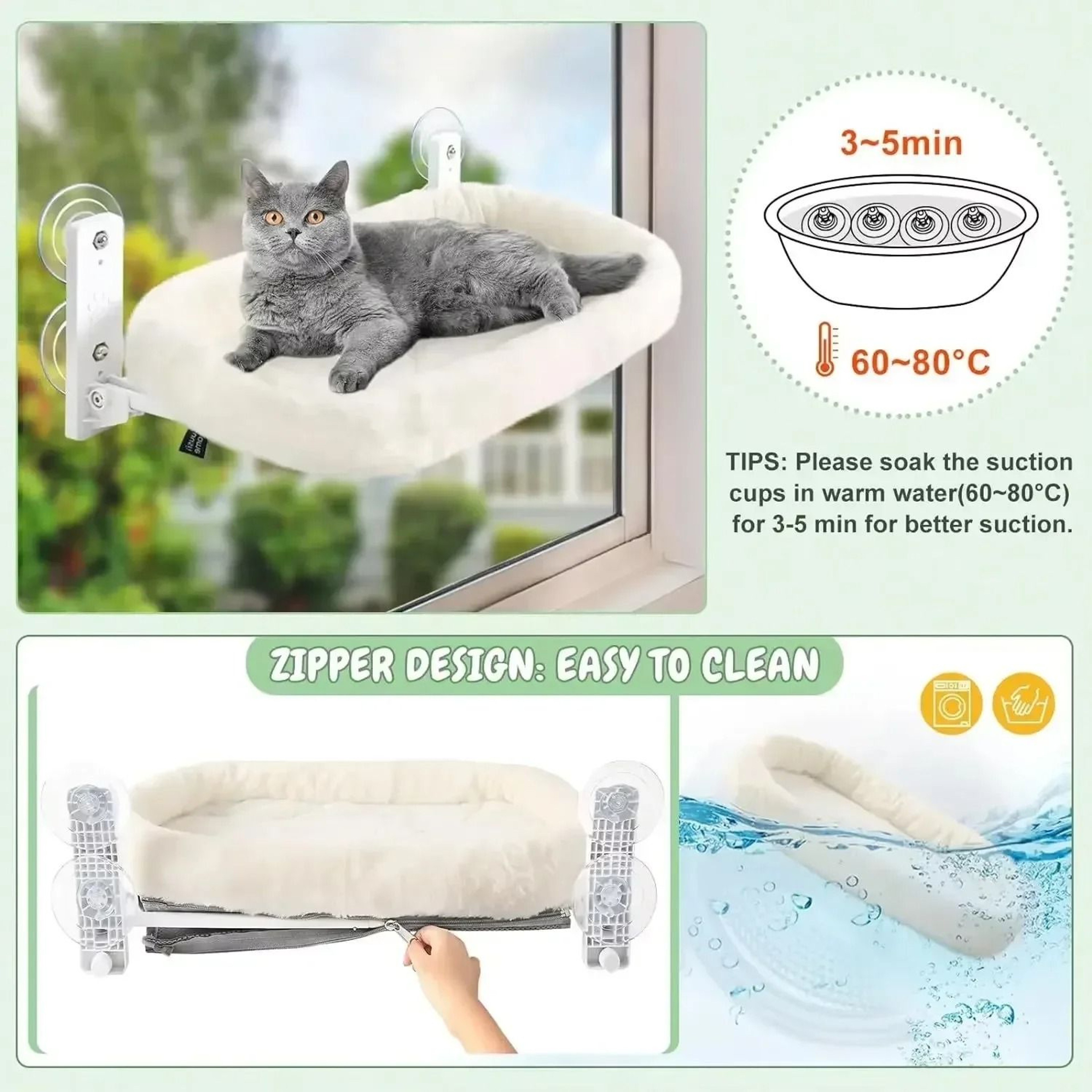 Foldable Cat Window Hammock Suction Cup Sunbathing Bed For Indoor Cats 6