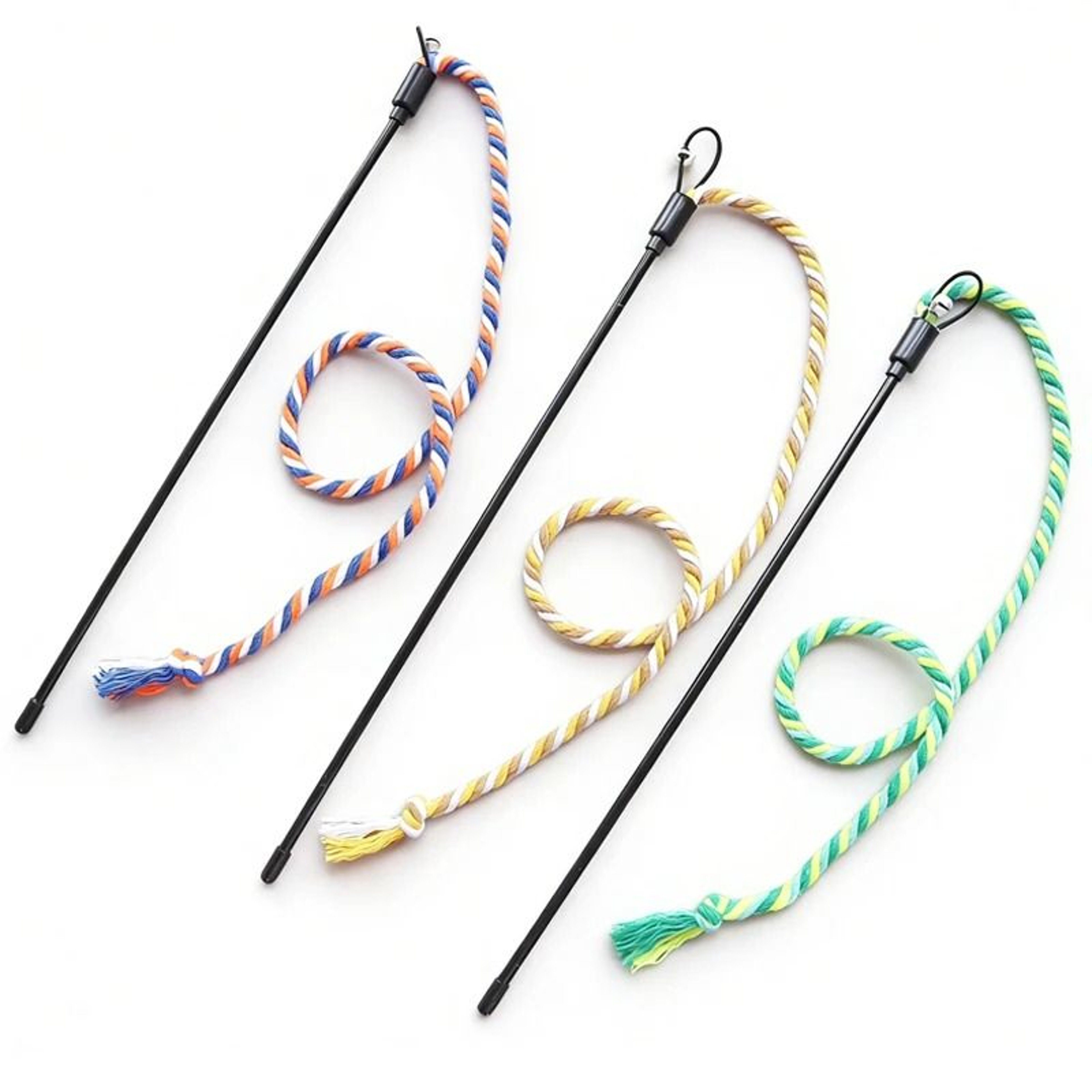 3PCS Interactive Cat Wand Toy Set With Cotton Rope Teaser Sticks For Kittens And Cats 0