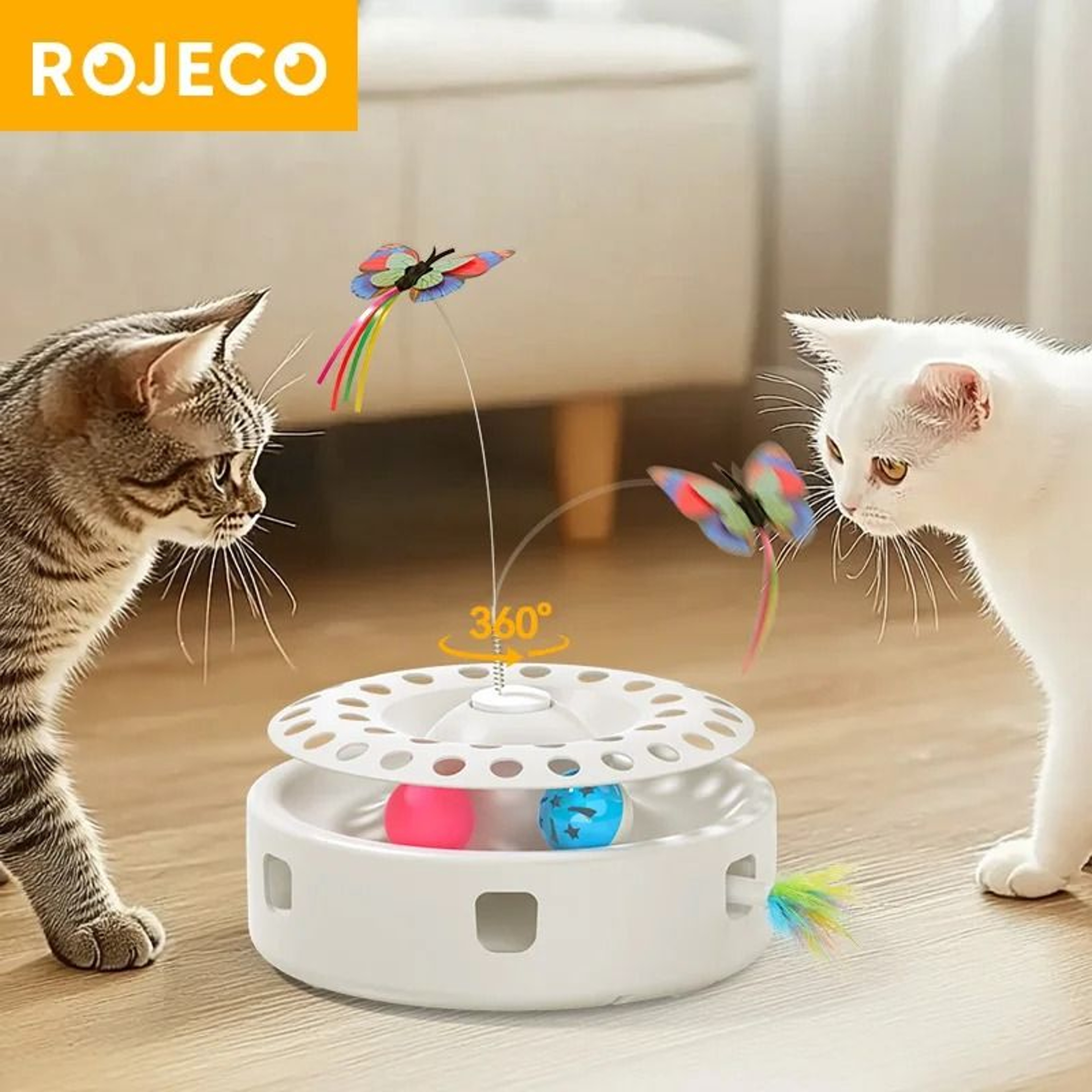 ROJECO 3 In 1 Automatic Cat Toy With Butterfly Teaser Track Balls And Feather Play Set 1