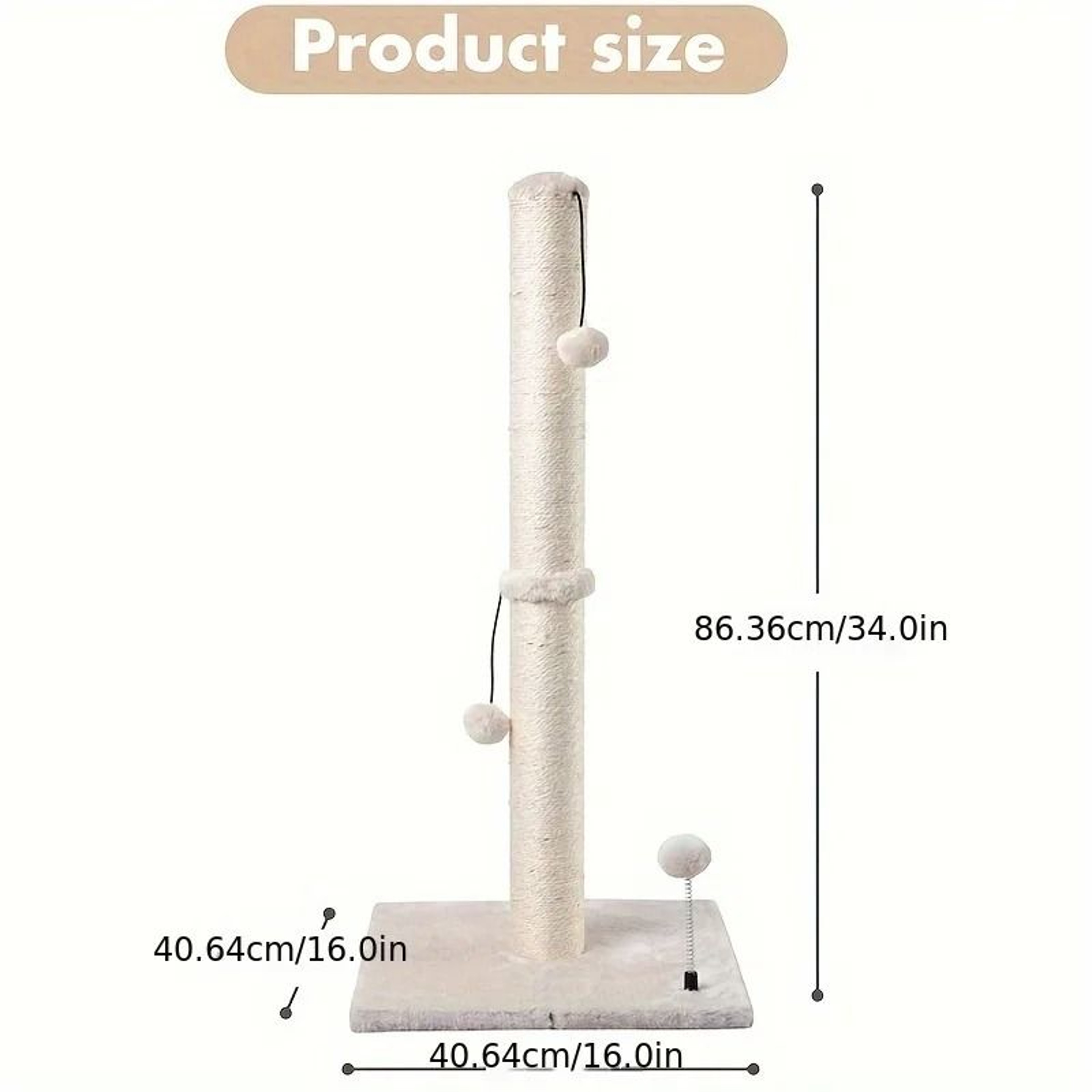 34 Inch Premium Sisal Cat Scratching Post With Hanging Ball For Indoor Cats 4
