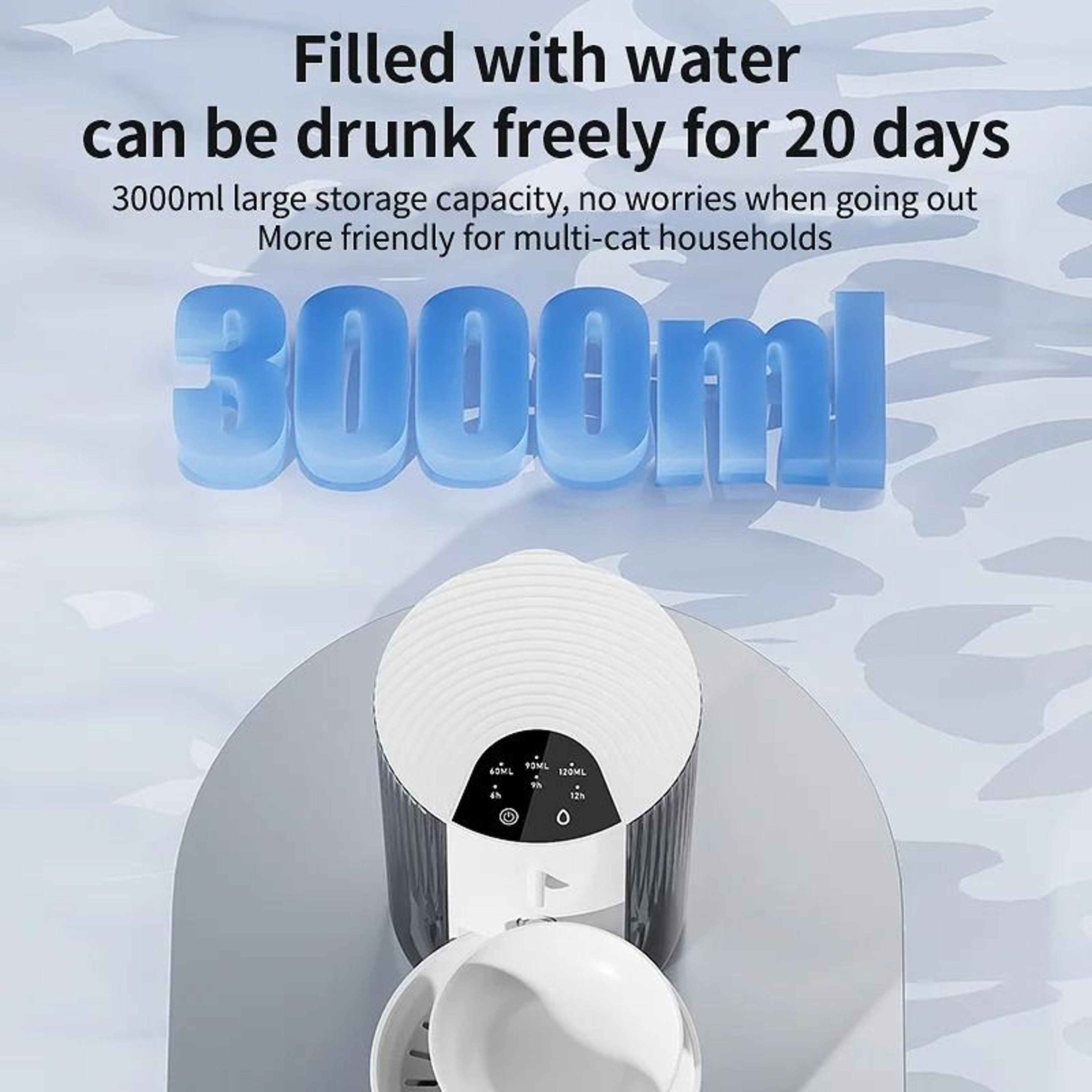 3000ML Smart Tilt Cat Water Fountain Clean And Dirty Water Separation Pet Dispenser 7