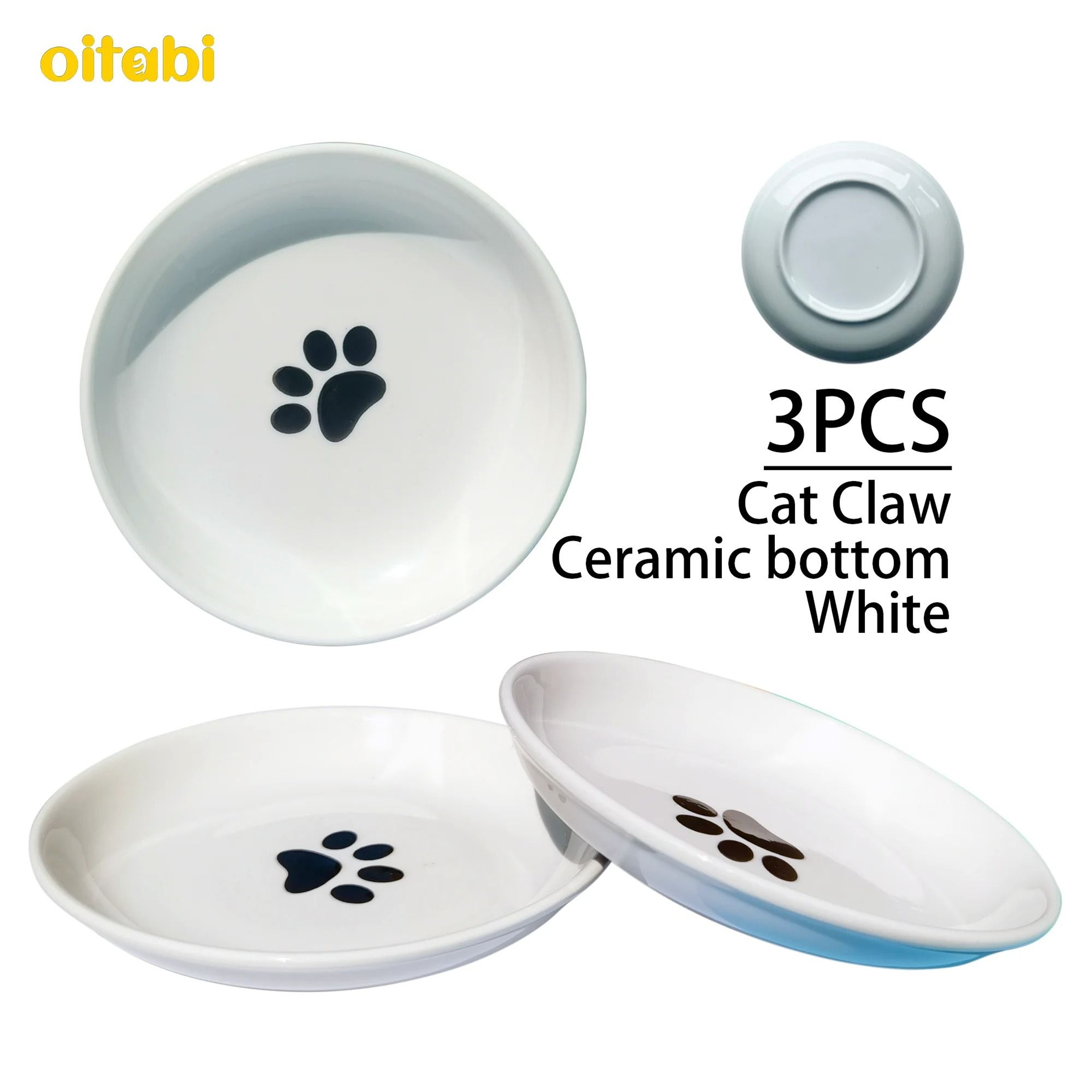 Oitabi Ceramic No Spill Cat Bowl Set Anti Whisker Fatigue Feeding Dishes 3