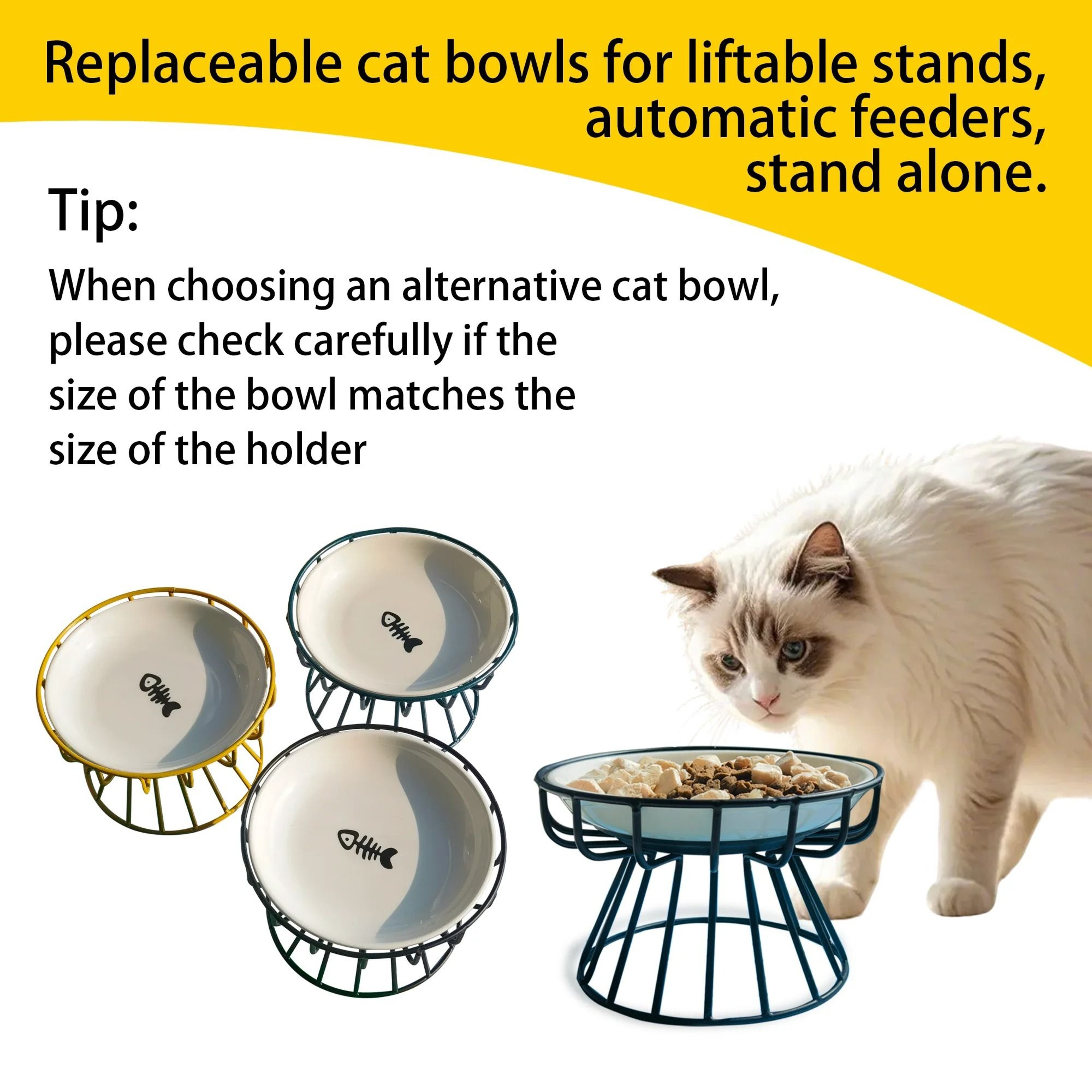 Oitabi Ceramic No Spill Cat Bowl Set Anti Whisker Fatigue Feeding Dishes 9