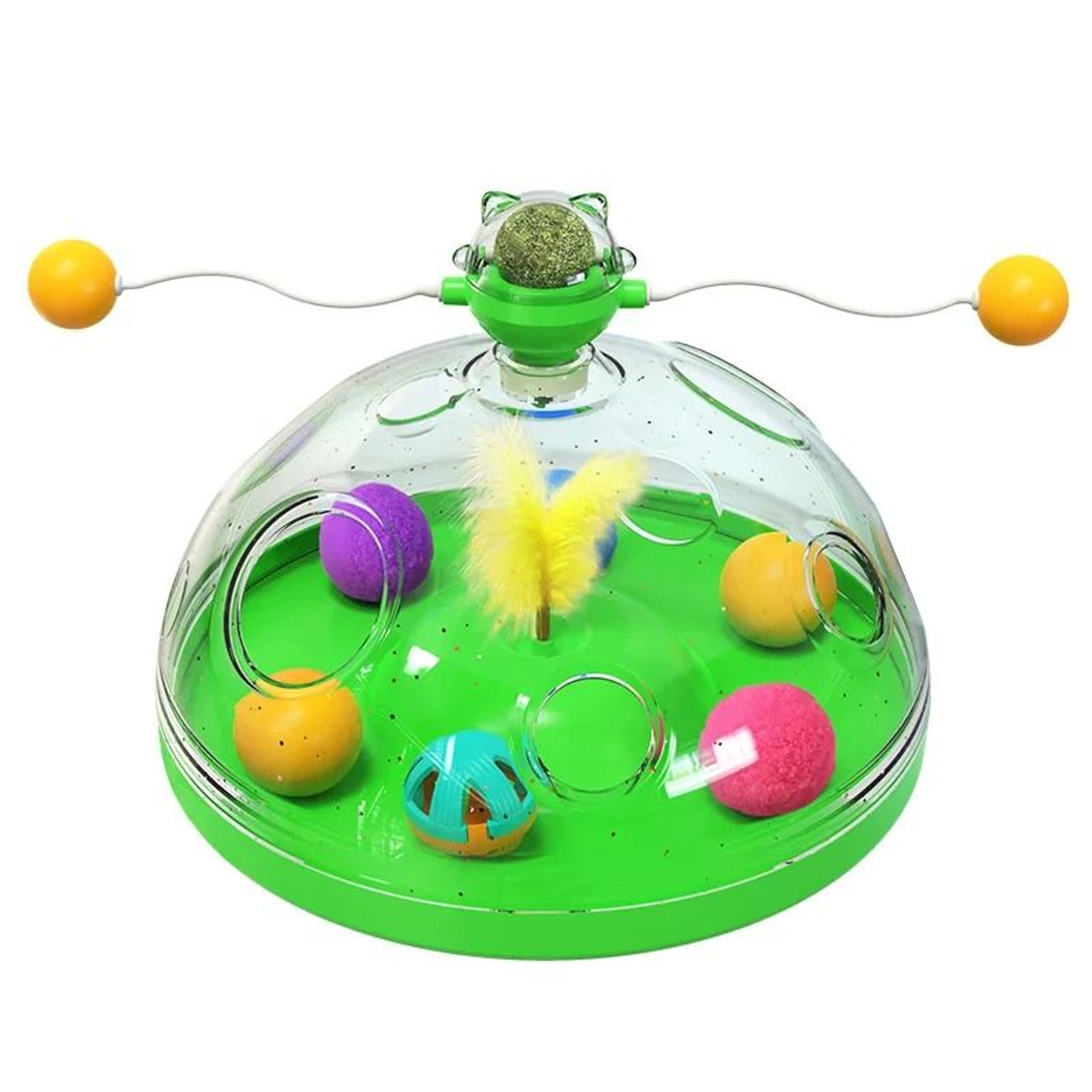 Interactive Cat Puzzle Toy Spinning Track Ball And Feather Teaser Brain Game For Indoor Cats 2