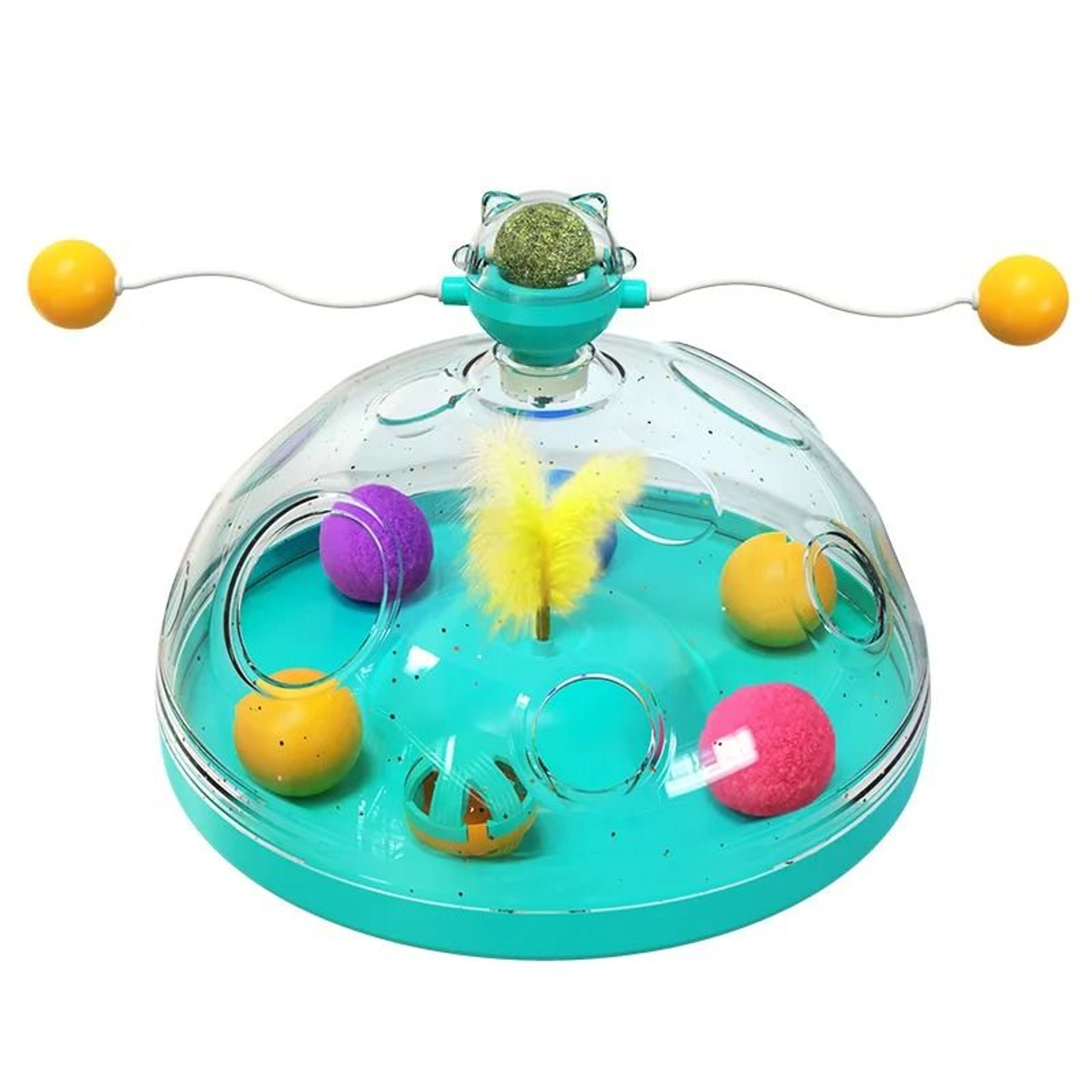 Interactive Cat Puzzle Toy Spinning Track Ball And Feather Teaser Brain Game For Indoor Cats 4