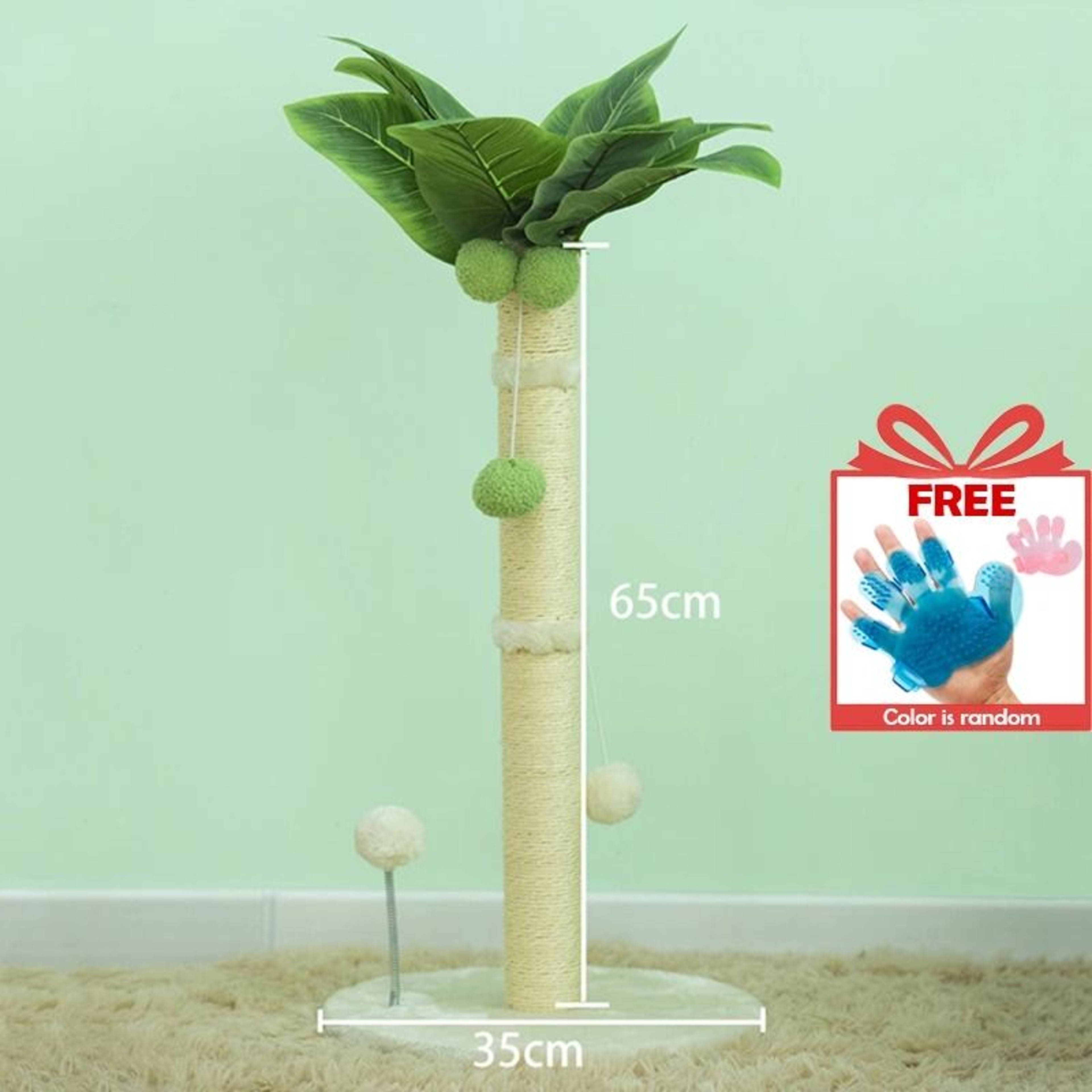 65cm Cat Scratching Post Sisal Scratch Tree With Interactive Ball Toys For Indoor Cats 3