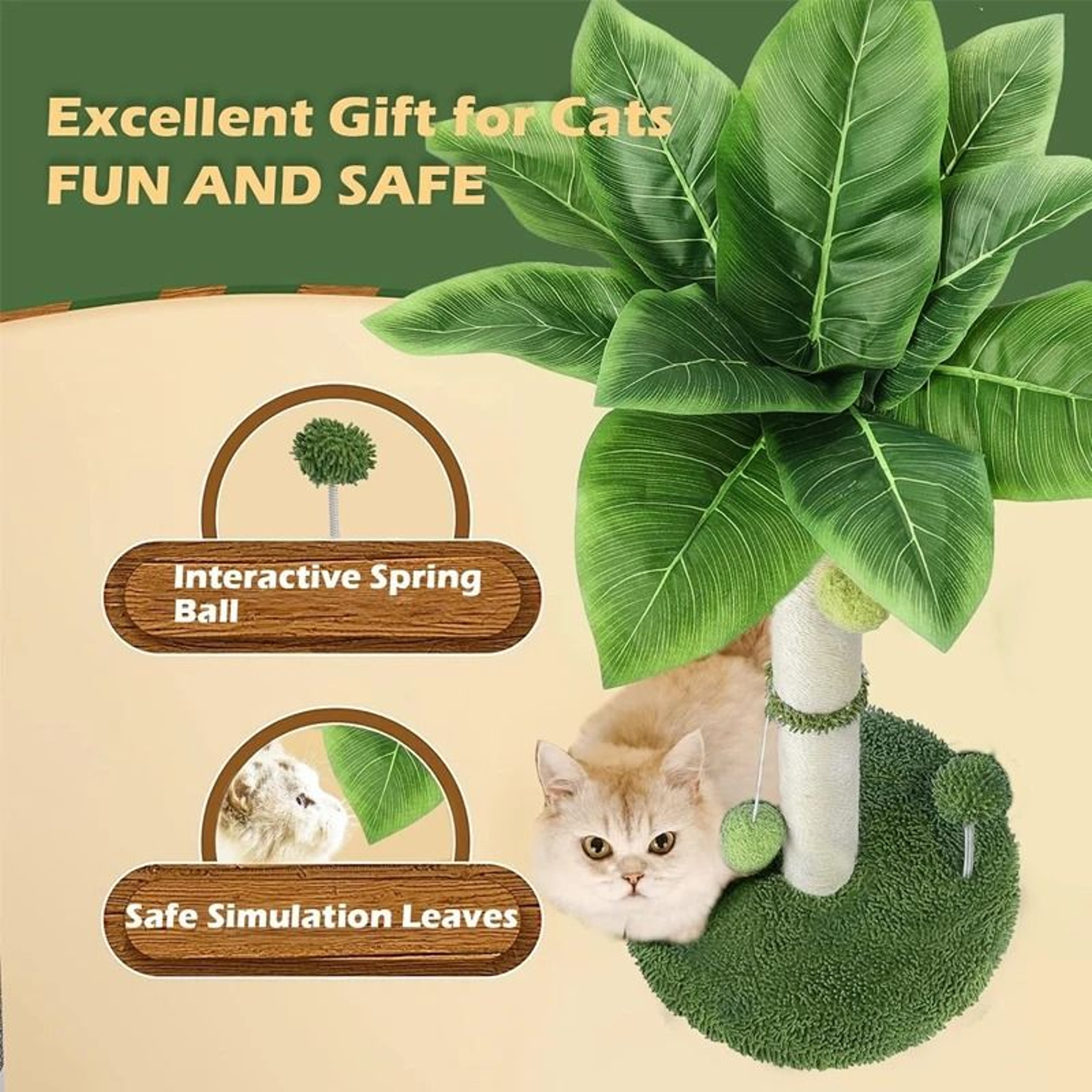 65cm Cat Scratching Post Sisal Scratch Tree With Interactive Ball Toys For Indoor Cats 7
