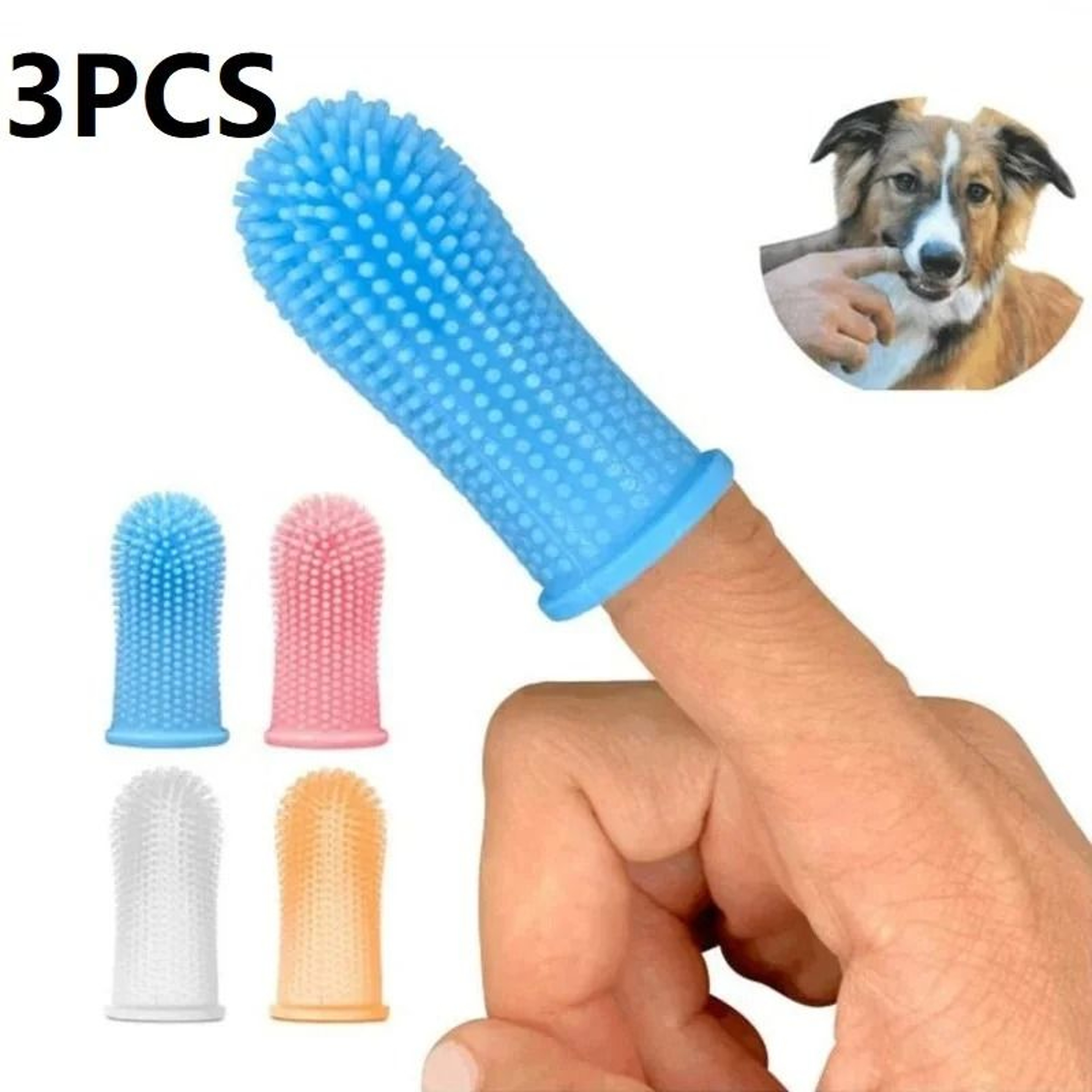 3 Piece Pet Finger Toothbrush Set Soft Silicone Dental Cleaning Brush For Dogs And Cats 0