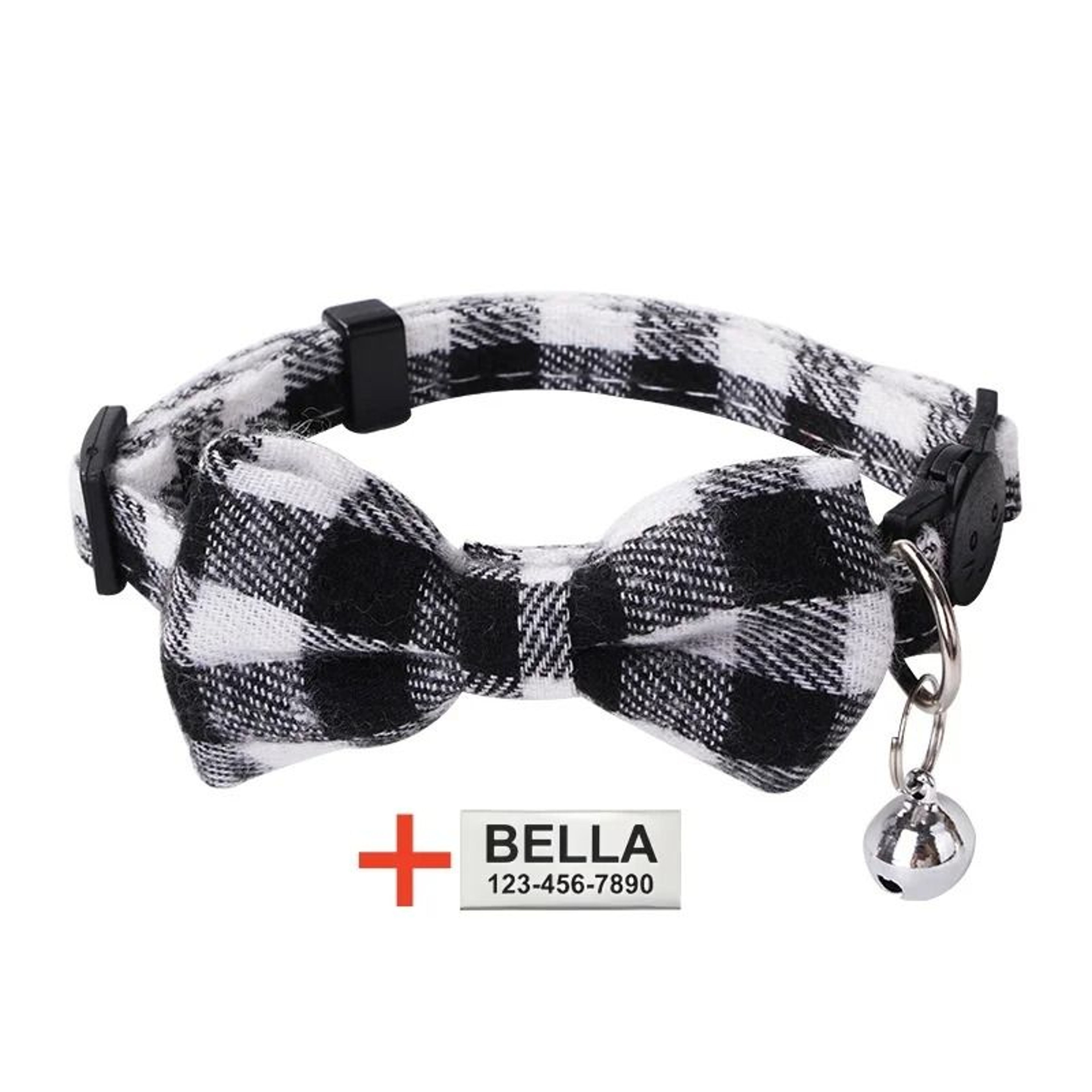 Personalized Breakaway Cat Collar Adjustable Plaid Nylon Kitten Collar With Bell And ID Tag 10