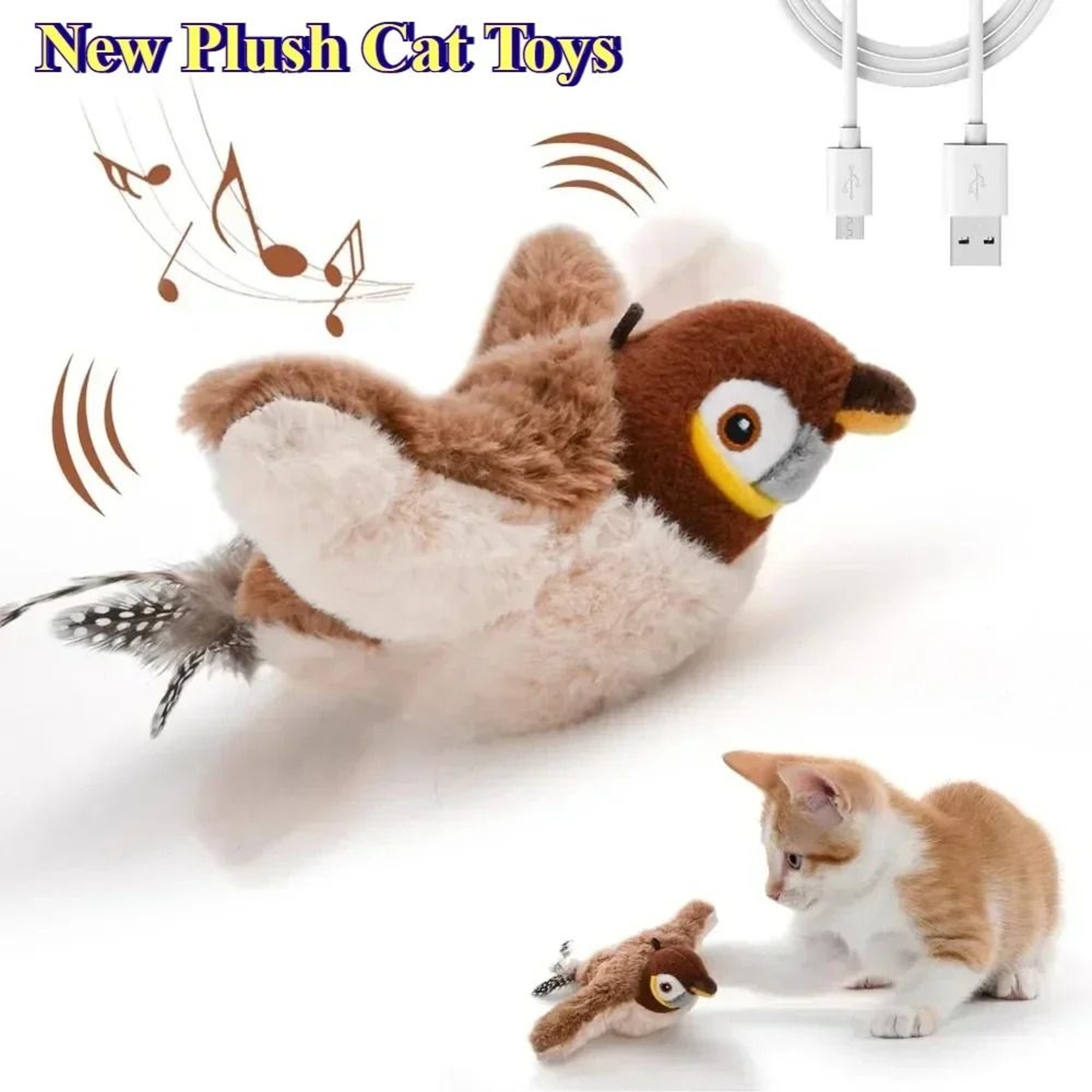 Interactive Catnip Bird Toy USB Rechargeable Touch Activated Plush Cat Toy 0