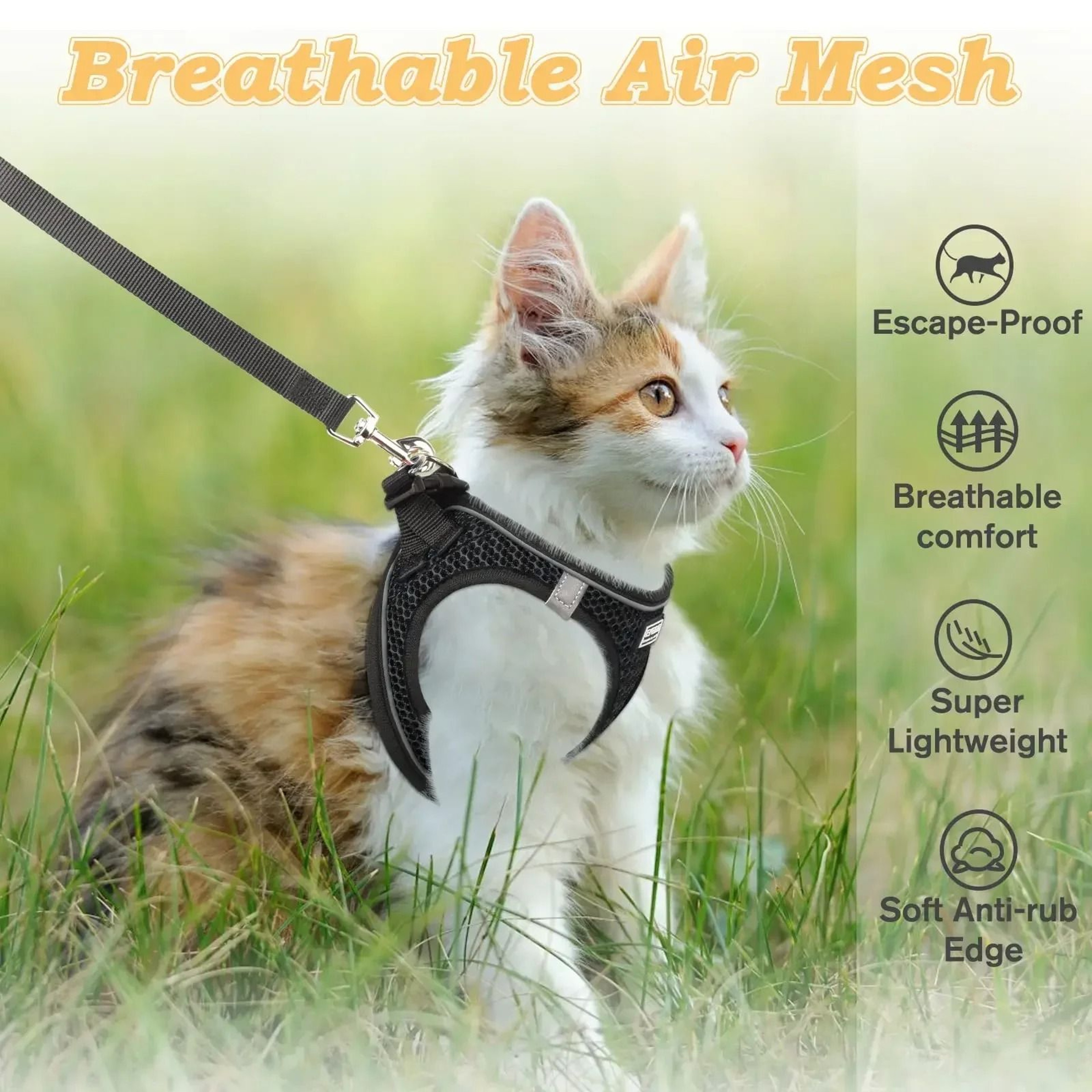 Escape Proof Cat Harness And Leash Adjustable Reflective Mesh Vest For Walking 7
