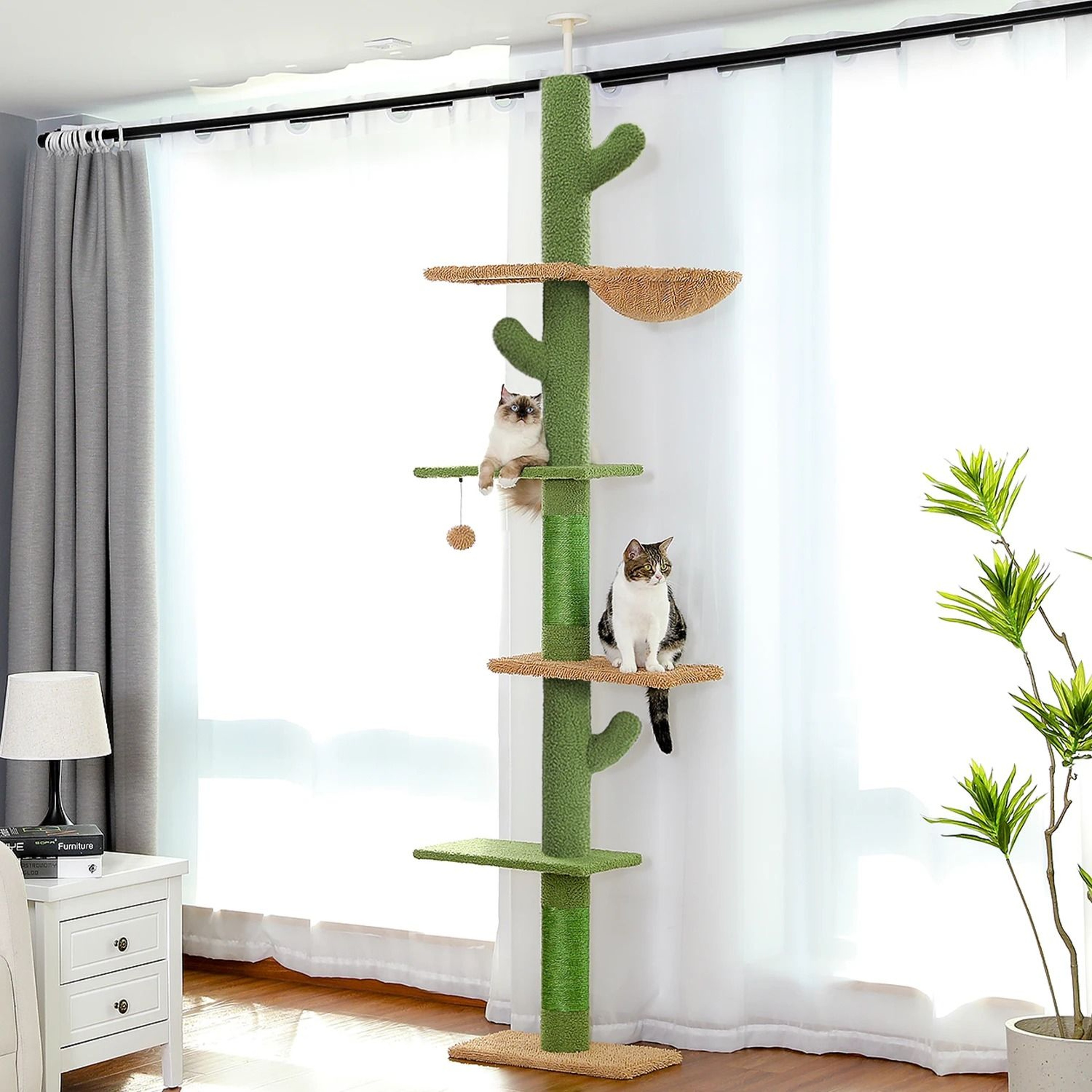 Adjustable Floor To Ceiling Cat Tree Tower With Condo Hammock And Scratching Posts 8