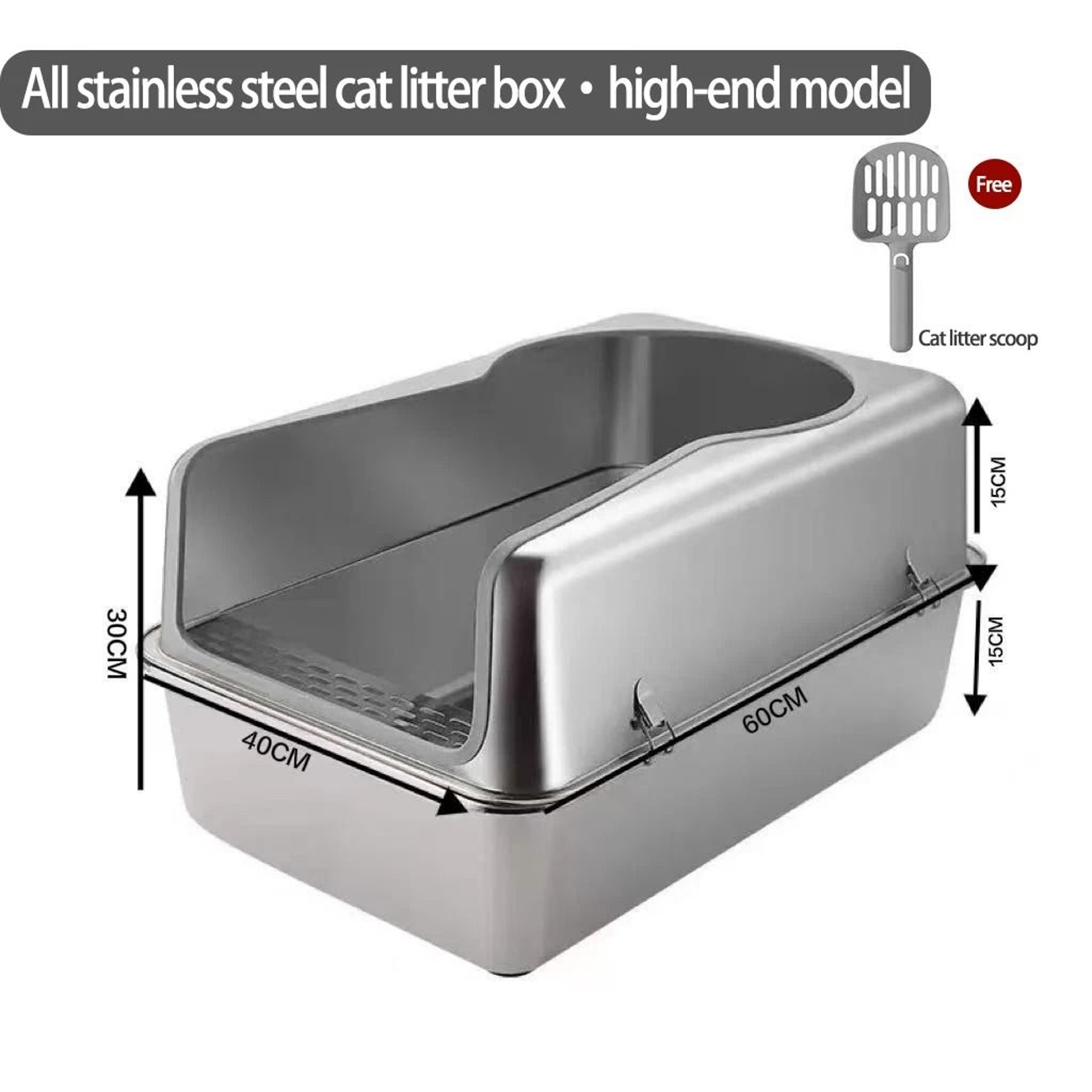 Stainless Steel Litter Box With Lid High Side Leak Proof Cat Litter Tray For Large Cats 3