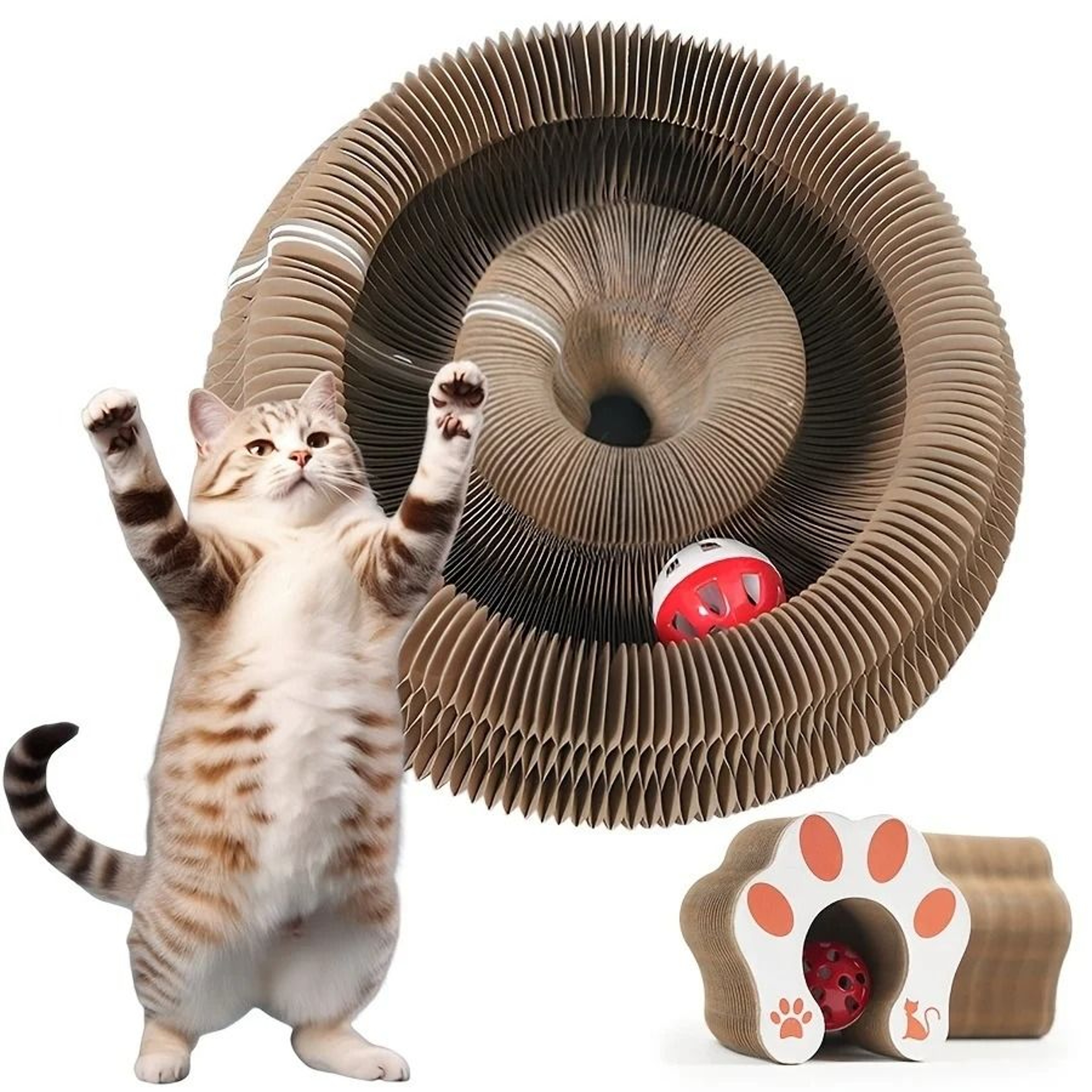 Interactive Accordion Cat Scratching Board With Ball Toy 0