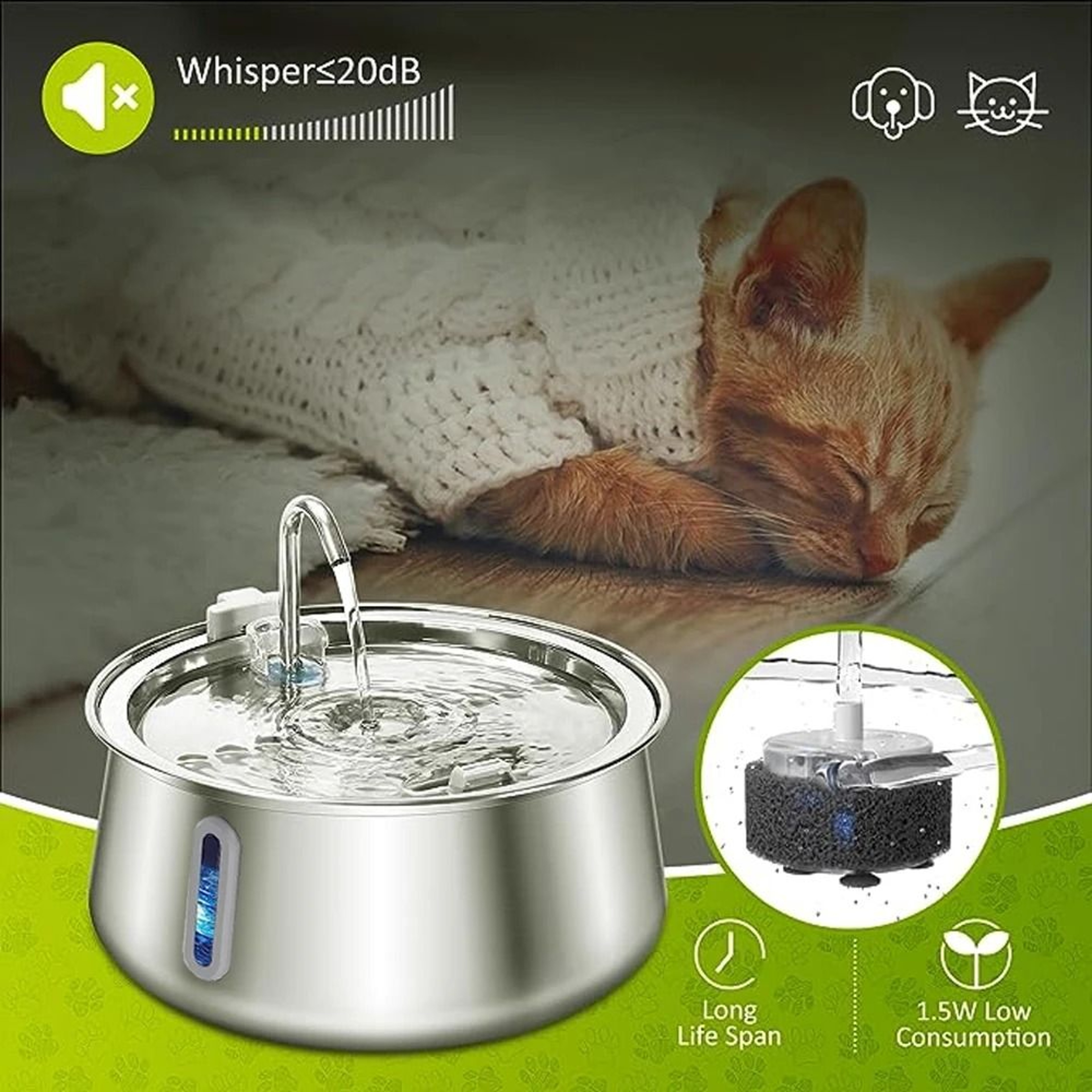4L Stainless Steel Automatic Pet Water Fountain With Filter 4