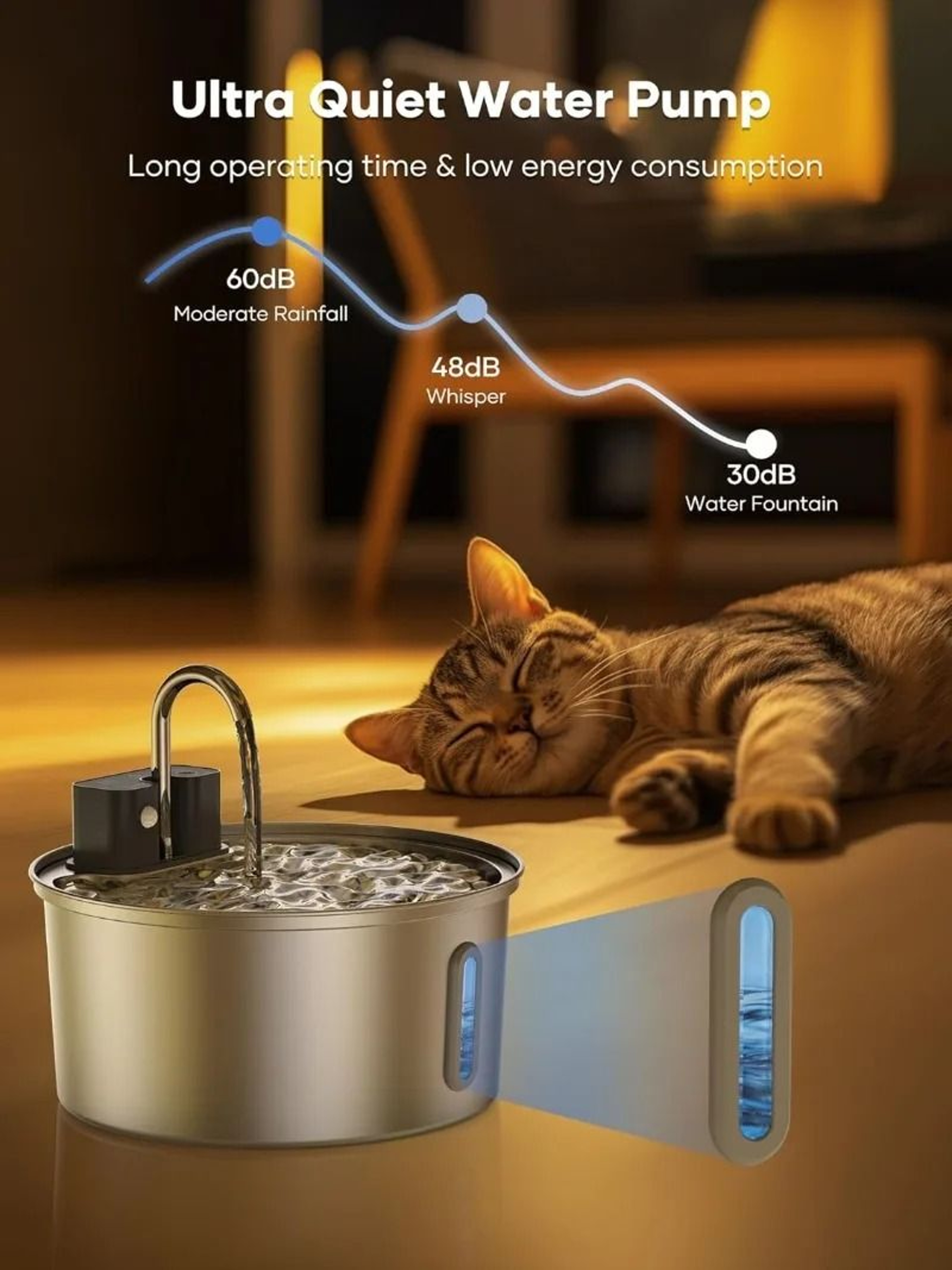 VOFORD Wireless Stainless Steel Cat Water Fountain With Sensor 2