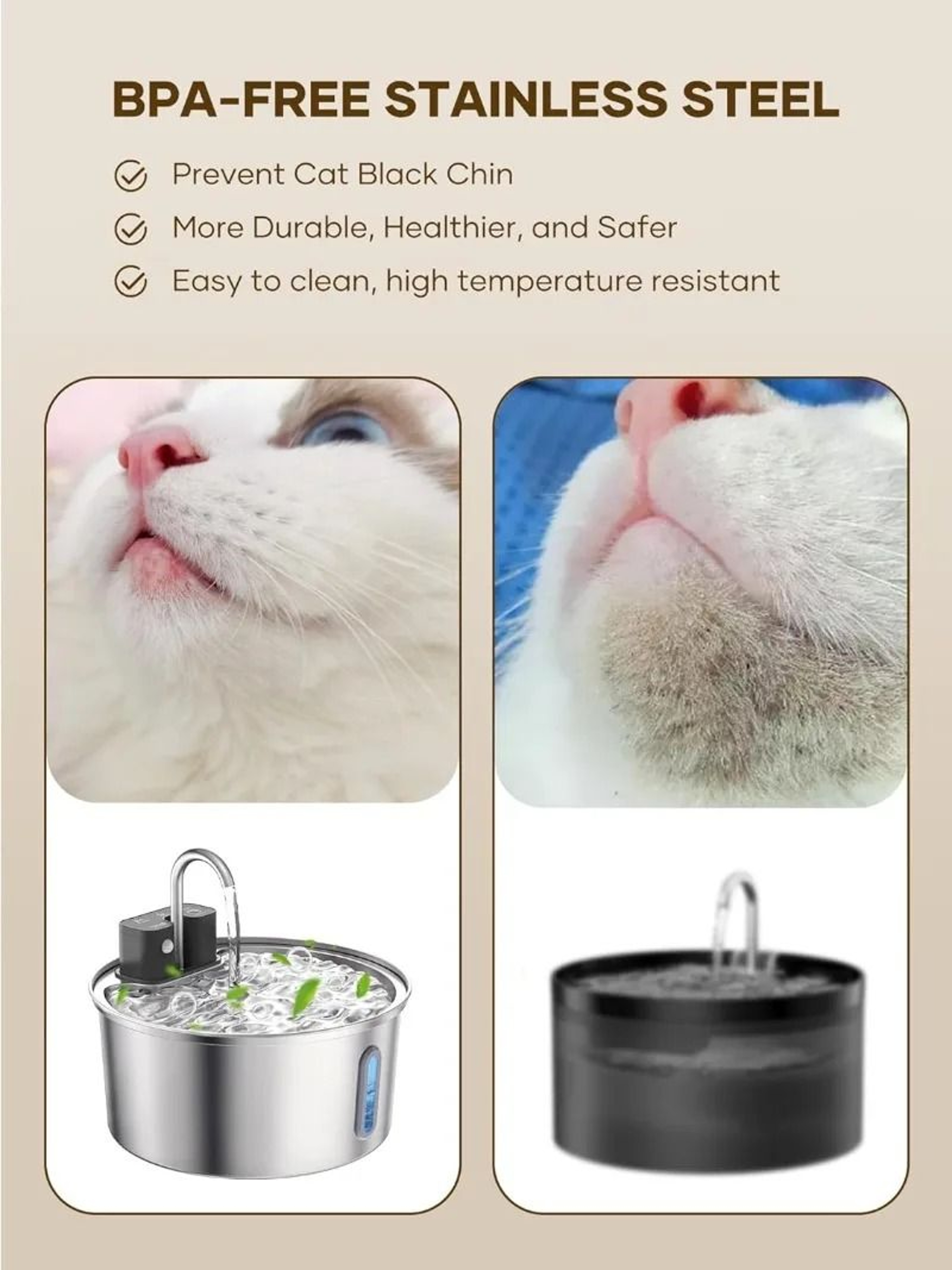 VOFORD Wireless Stainless Steel Cat Water Fountain With Sensor 3