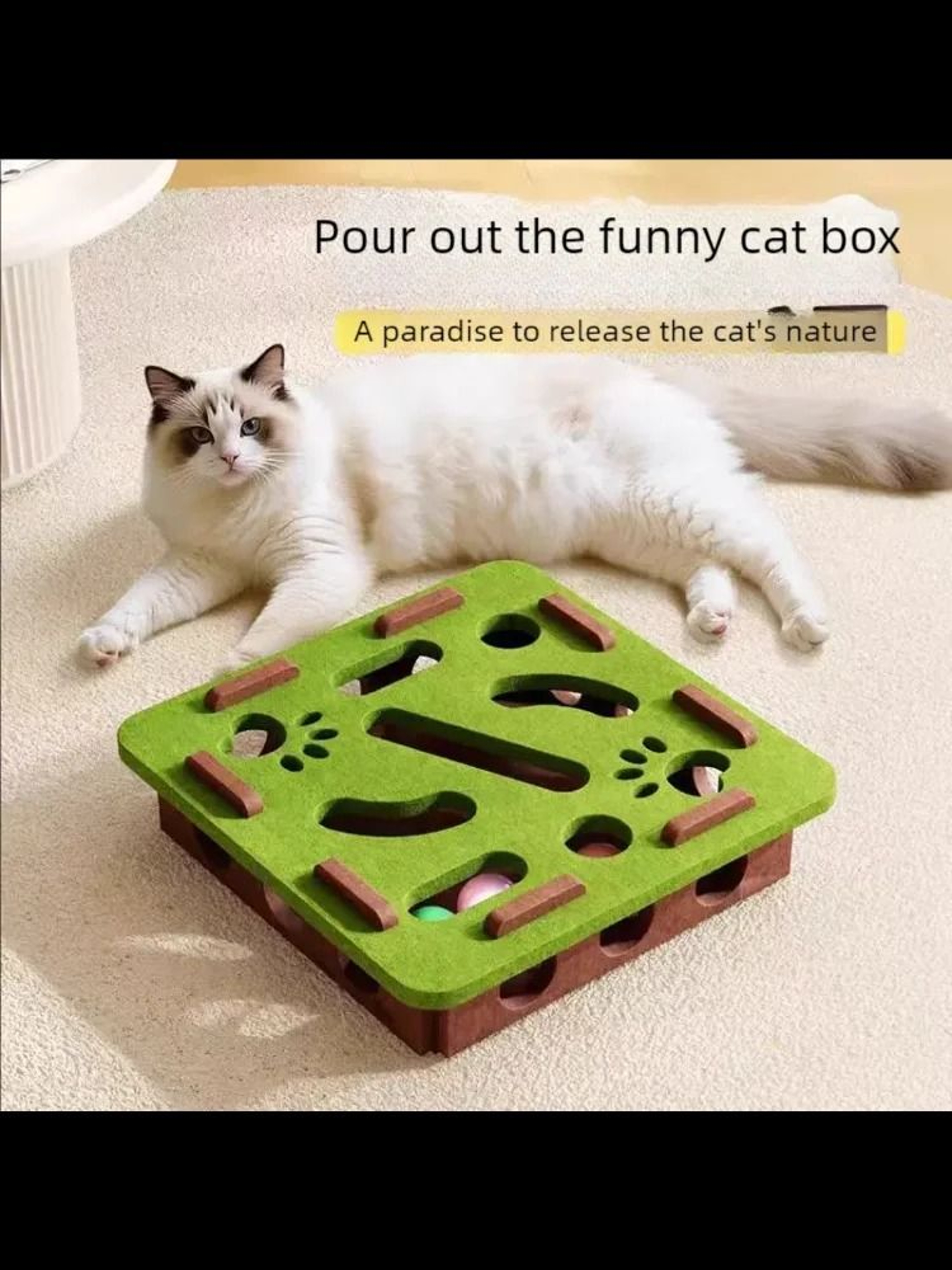 Interactive Felt Cat Puzzle Toy Box With Ball For Indoor Cats Exercise And Hunting Play 0