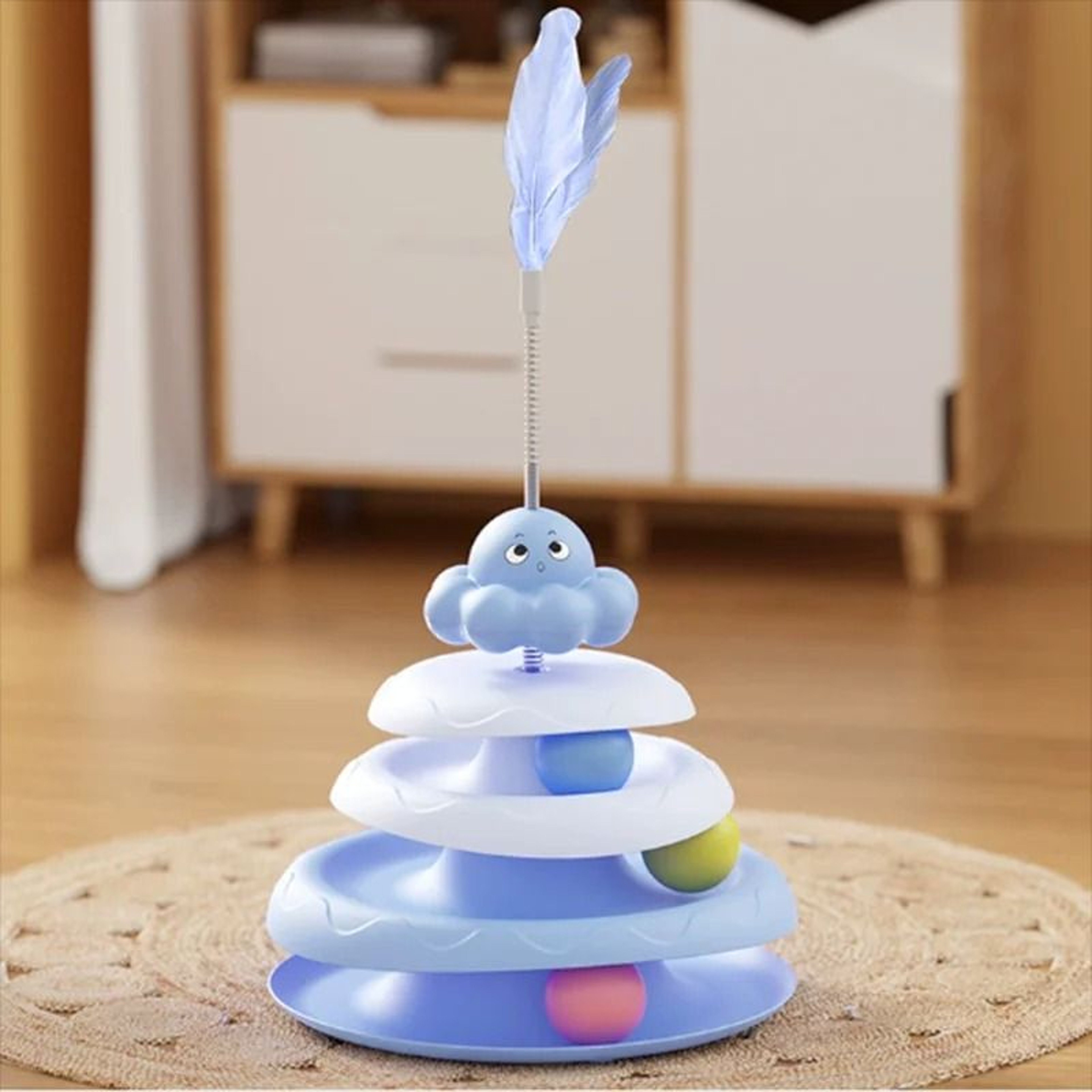 Interactive Three Layer Cat Ball Turntable Toy With Octopus Teaser Stick For Indoor Cats 5