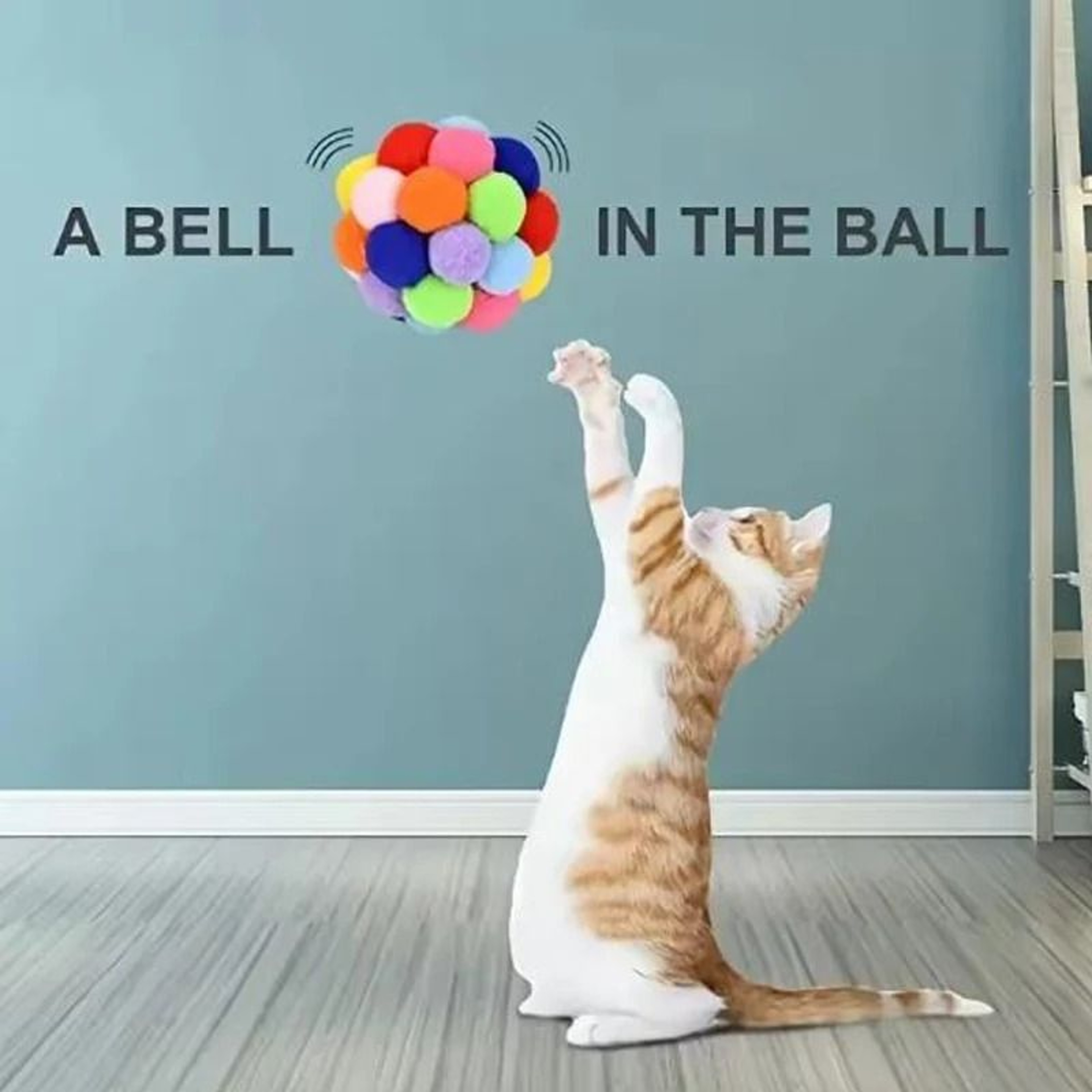 Colorful Plush Cat Ball Toy With Bell Bouncy Pompom Pet Play Balls 7